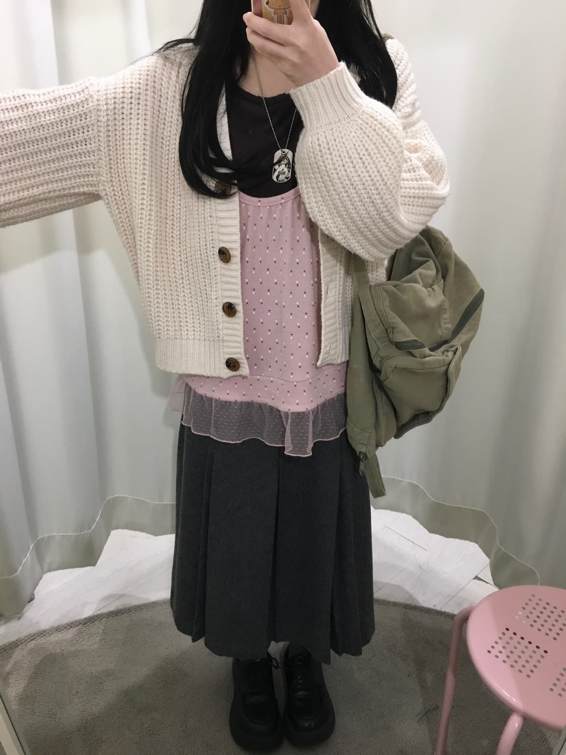 레이어드 패턴 롱슬리브 / 아이보리 버튼 가디건 상품이미지4