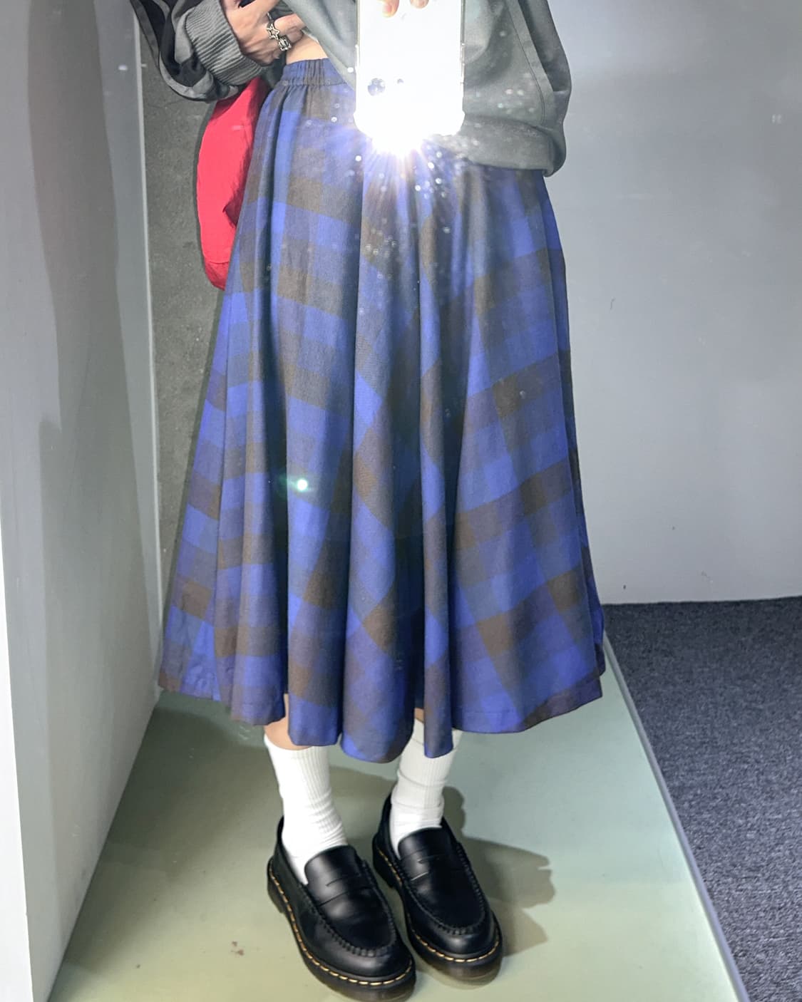 blue wool check long skirt 상품이미지3