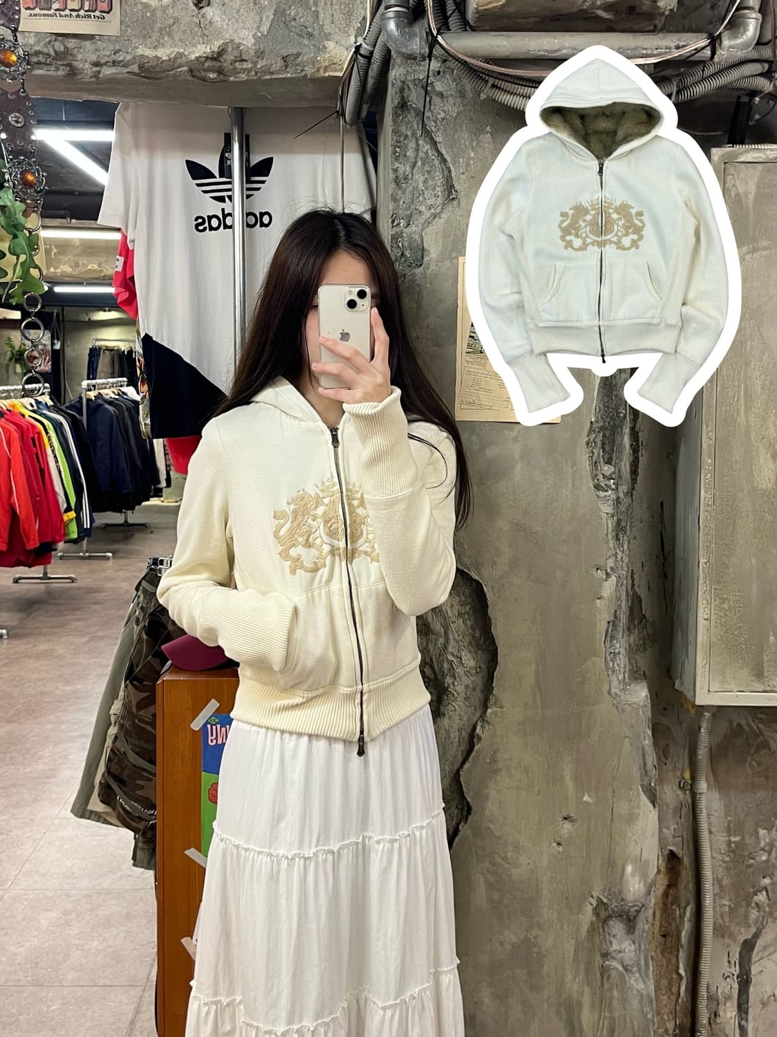 자수 퍼 투웨이 후드집업 아이보리 S #csz1541 상품이미지1