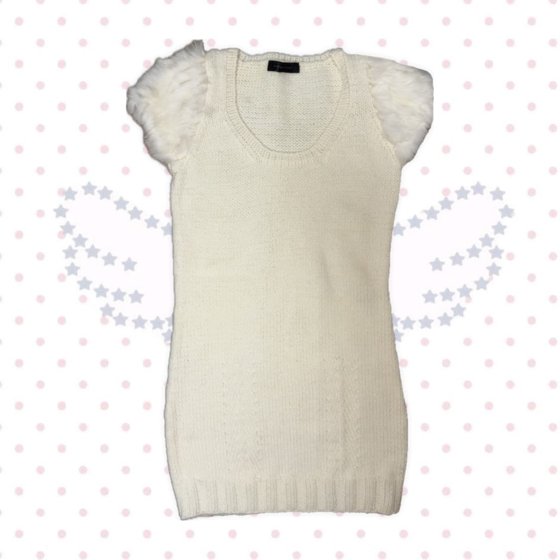 갸루 모리걸 아이보리화이트 퍼 반팔니트원피스 상품이미지3