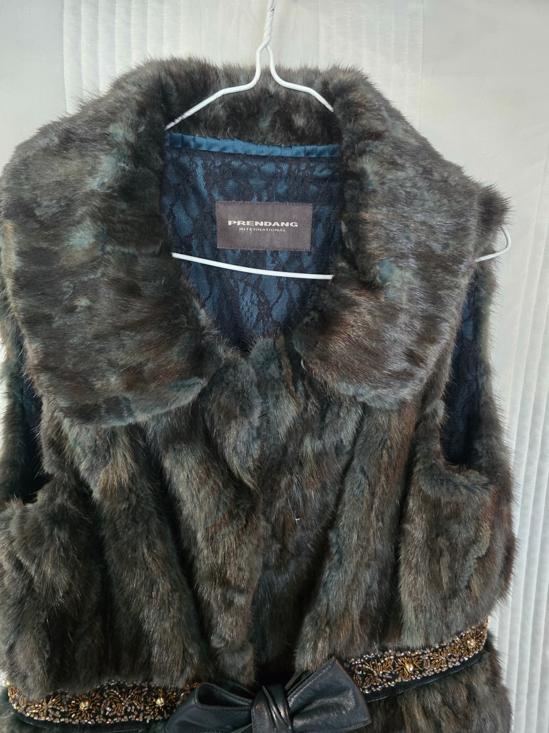 PRENDANG 퍼 베스트 밍크 조끼 리본 장식 상품이미지1