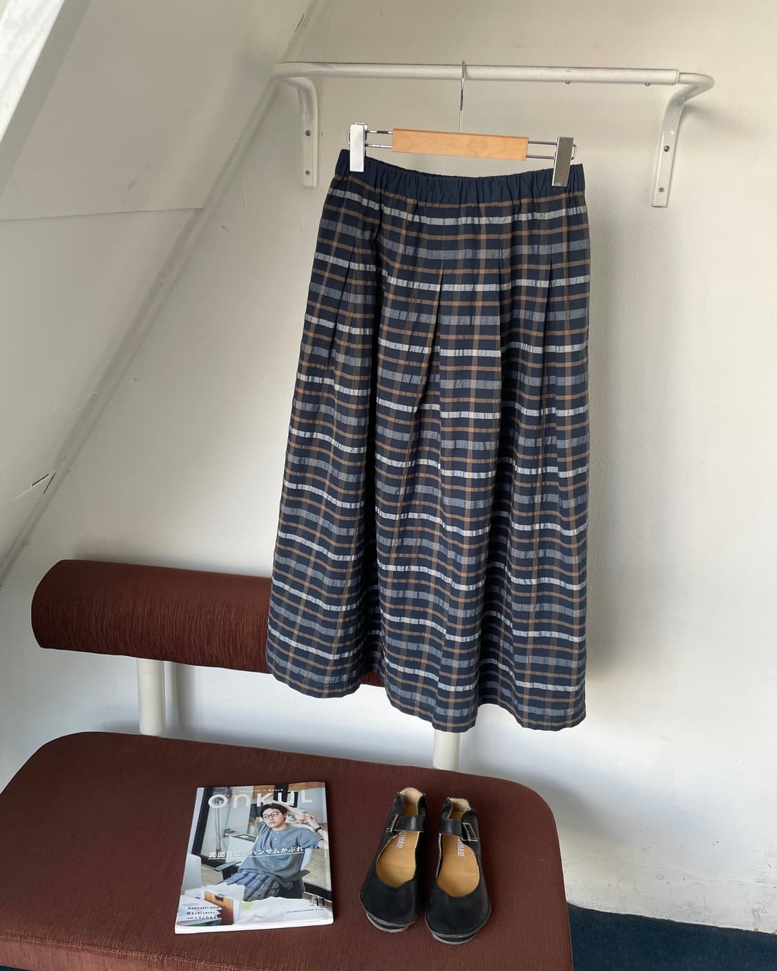 Banding check long skirt 상품이미지2