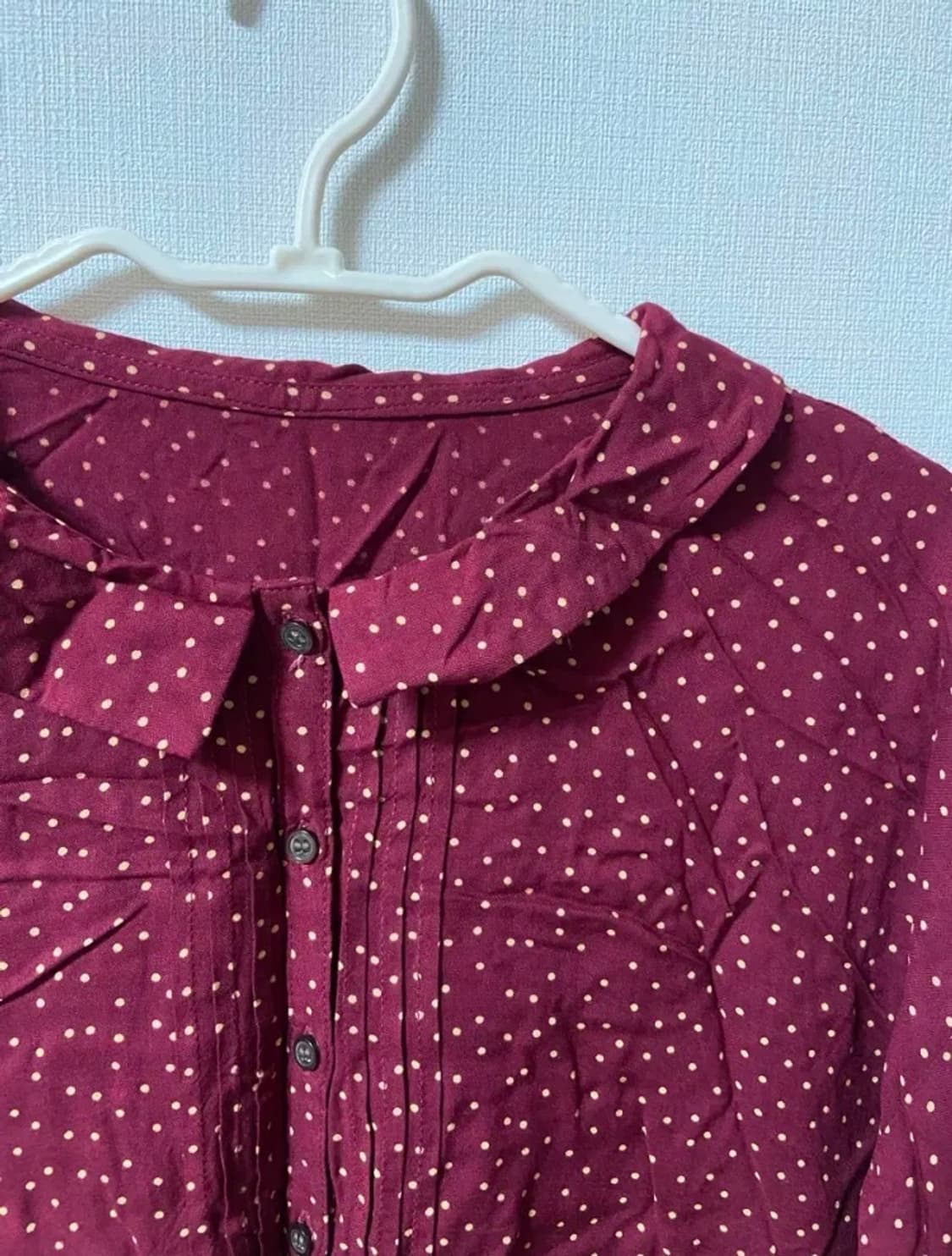 일본 빈티지 모리걸 도트 블라우스 슬리브리스 상품이미지3