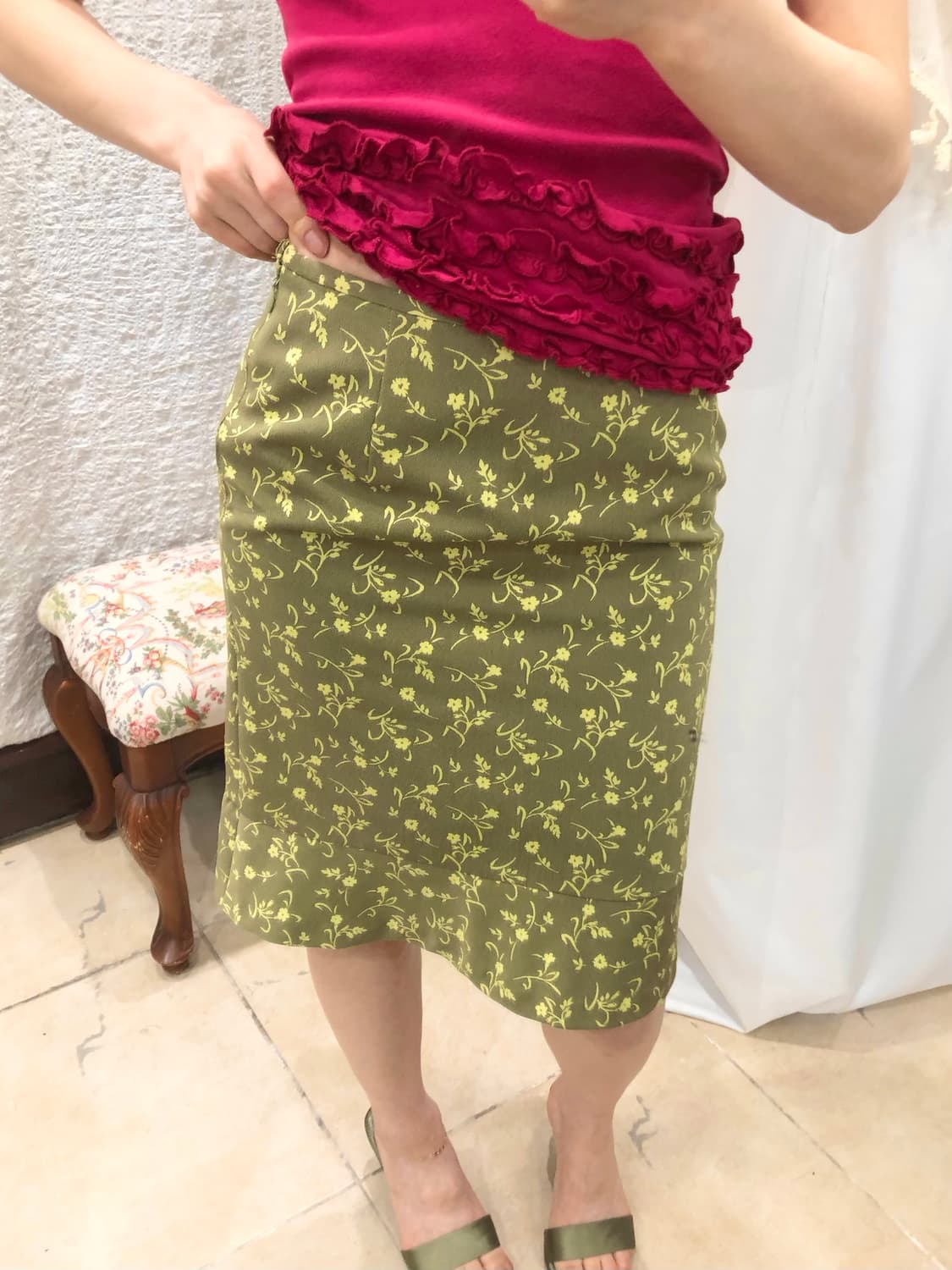 Green floral midi skirt 상품이미지7