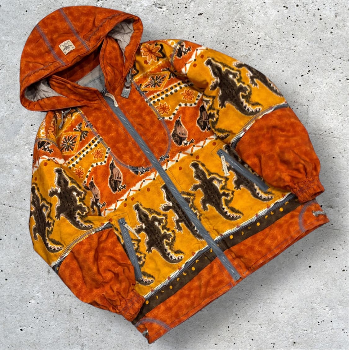 [M] ELBE 엘페 오렌지색 빈티지 패턴 후드 집업 자켓 C353 상품이미지1