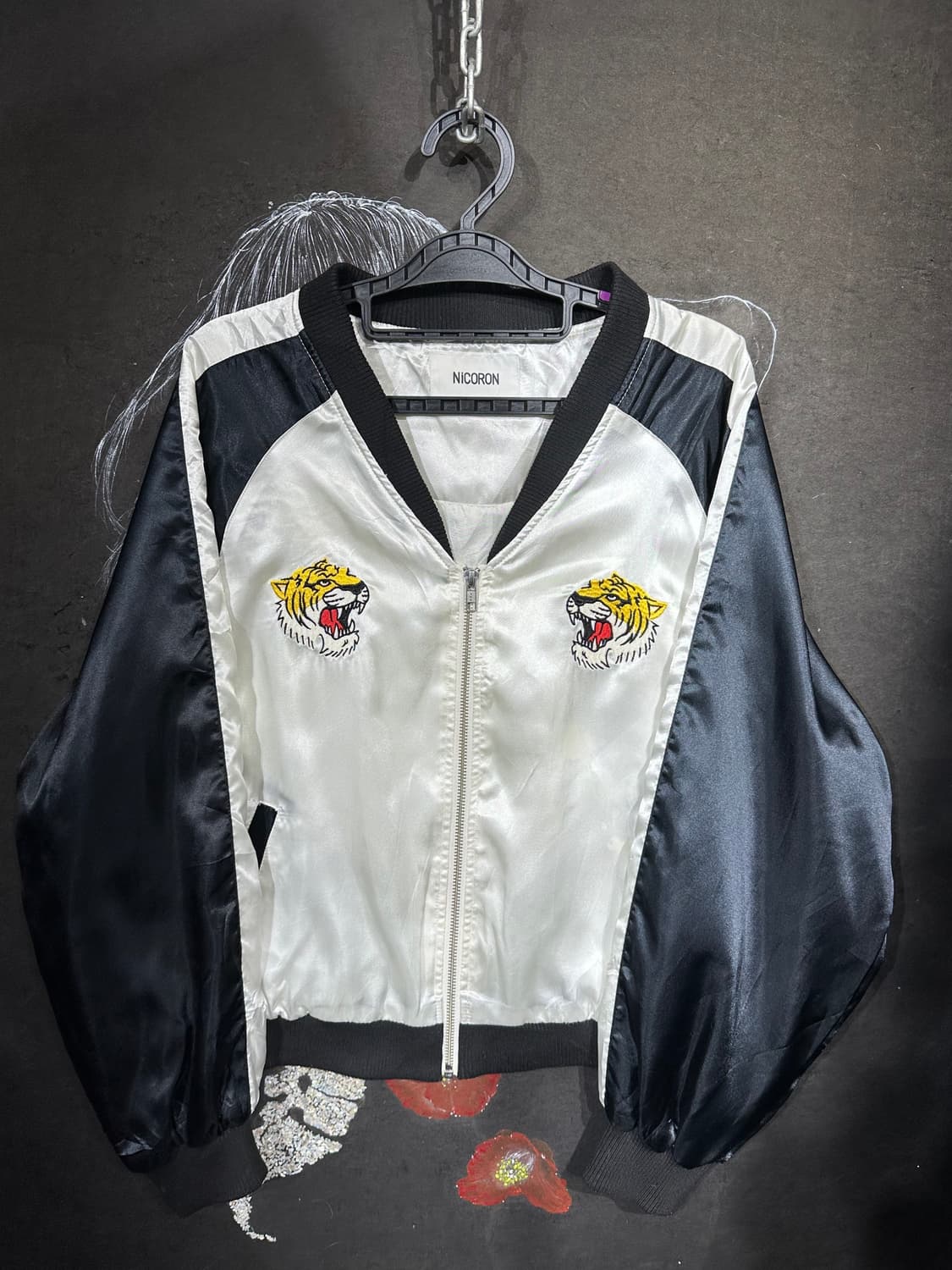 일본빈티지 Nicoron 화이트 블랙 호랑이 크롭 스카잔 상품이미지4