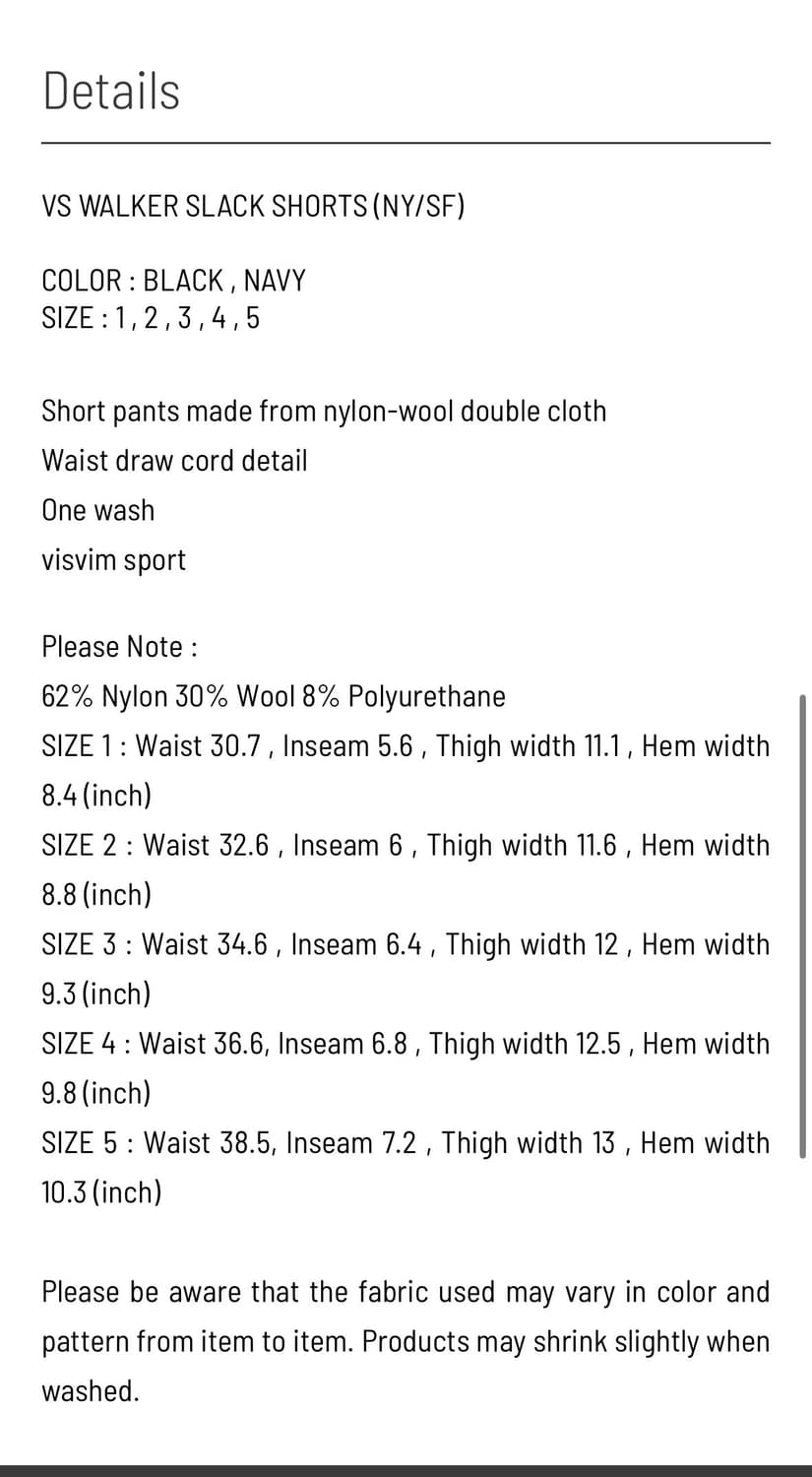 visvim VS WALKER SLACK SHORTS판매 상품이미지9