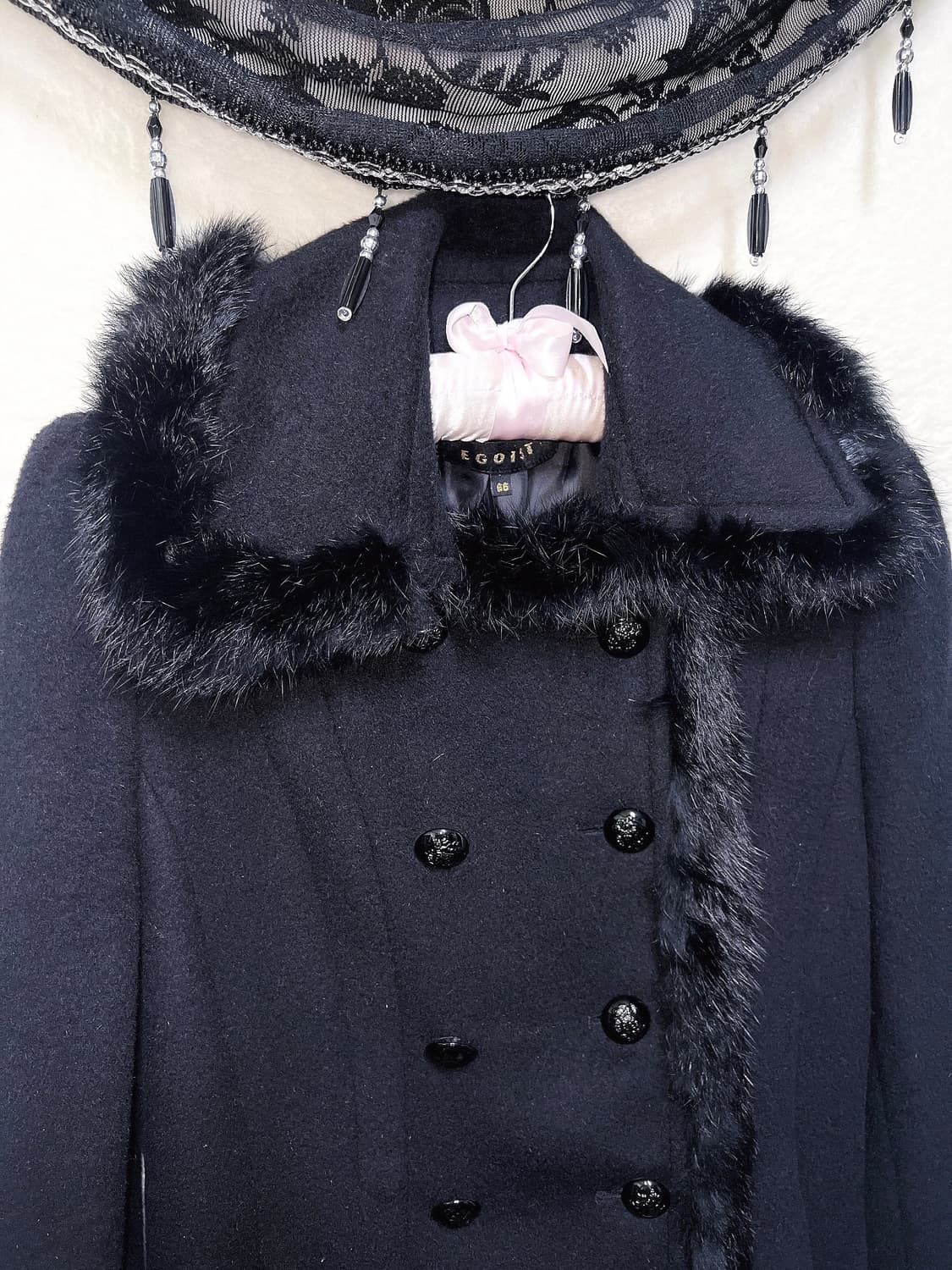 에고이스트 로맨틱고딕 고스로리 펑크 래빗퍼트리밍 플레어 캐시미어코트 갸루 상품이미지9