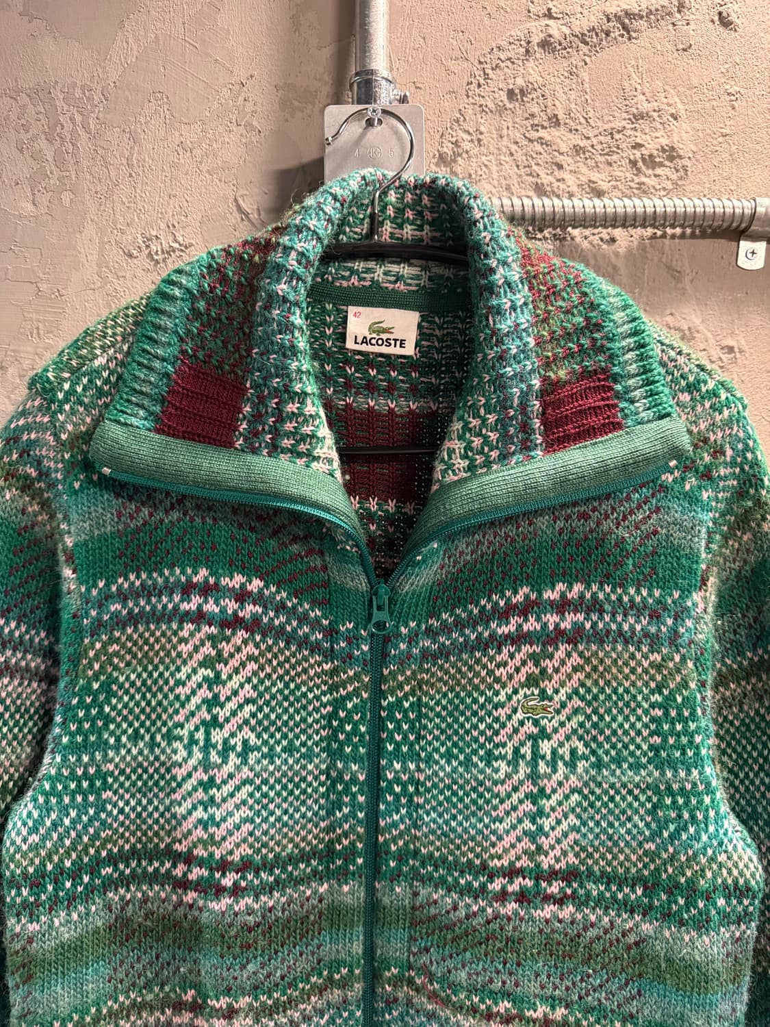 42 라코스테 LACOSTE 노르딕 체크 집업 니트 가디건 그린 상품이미지4