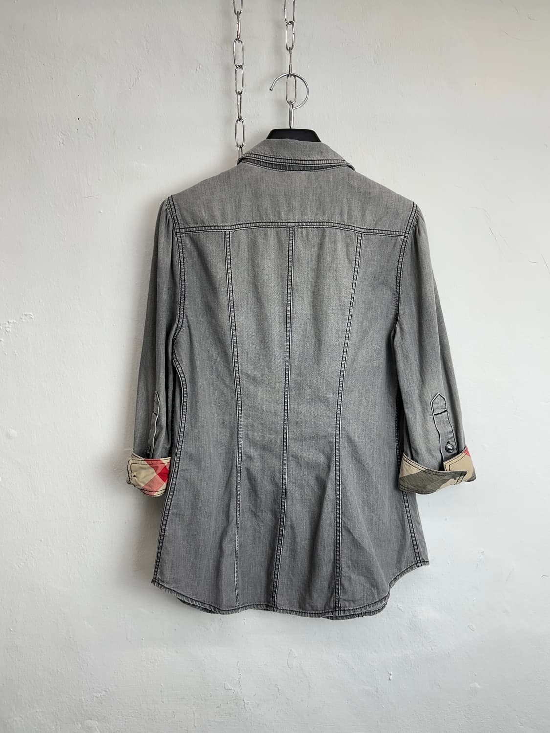 Burberry Nova Check Cuffed Grey Denim Sh 상품이미지6