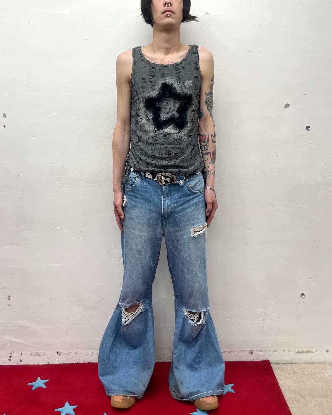 Star lace damage shirring sleeveless 상품이미지4