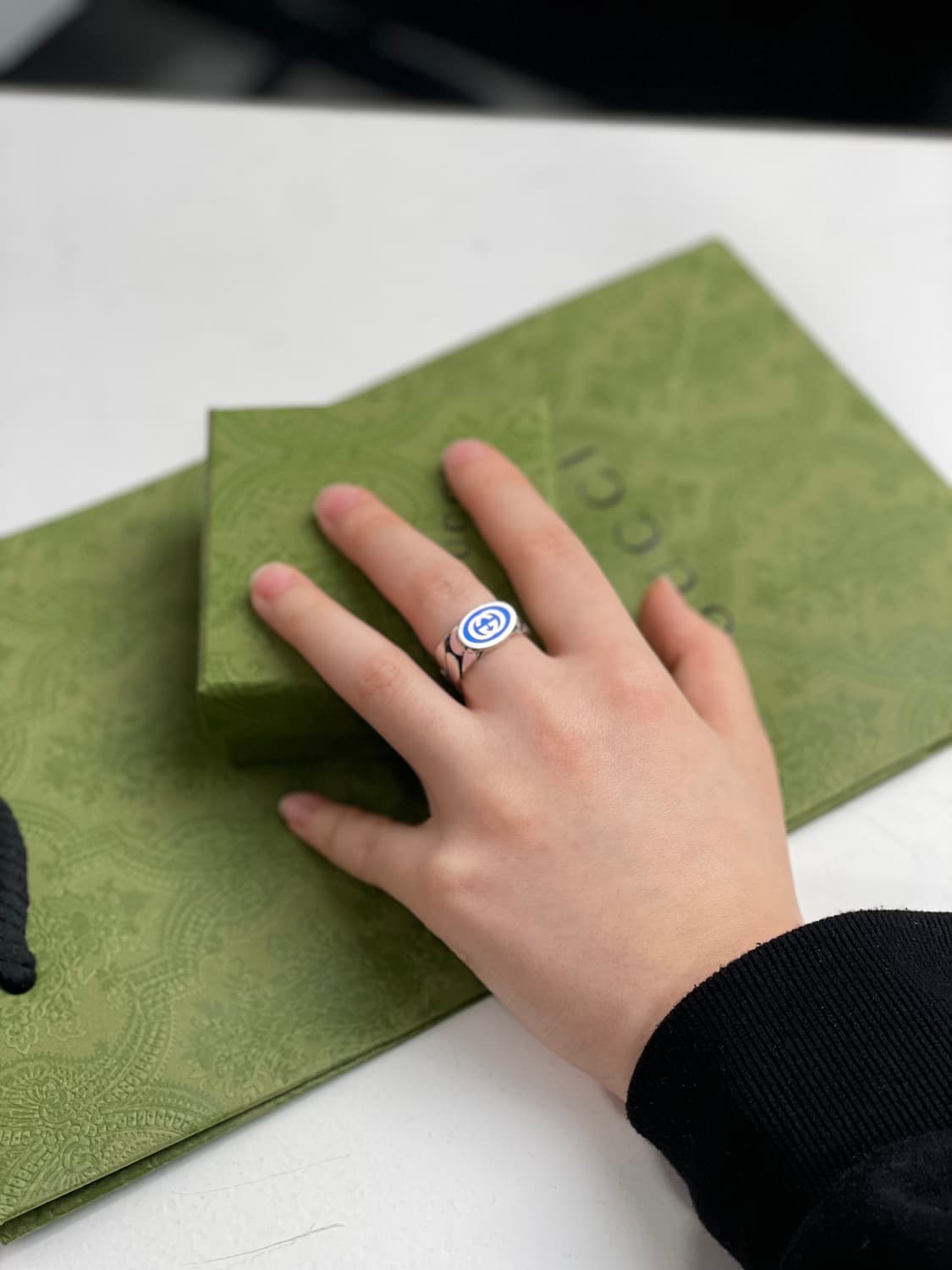 (정품/새상품) 구찌 공용 실버 인터로킹 G 에나멜 블루 링 반지 상품이미지6