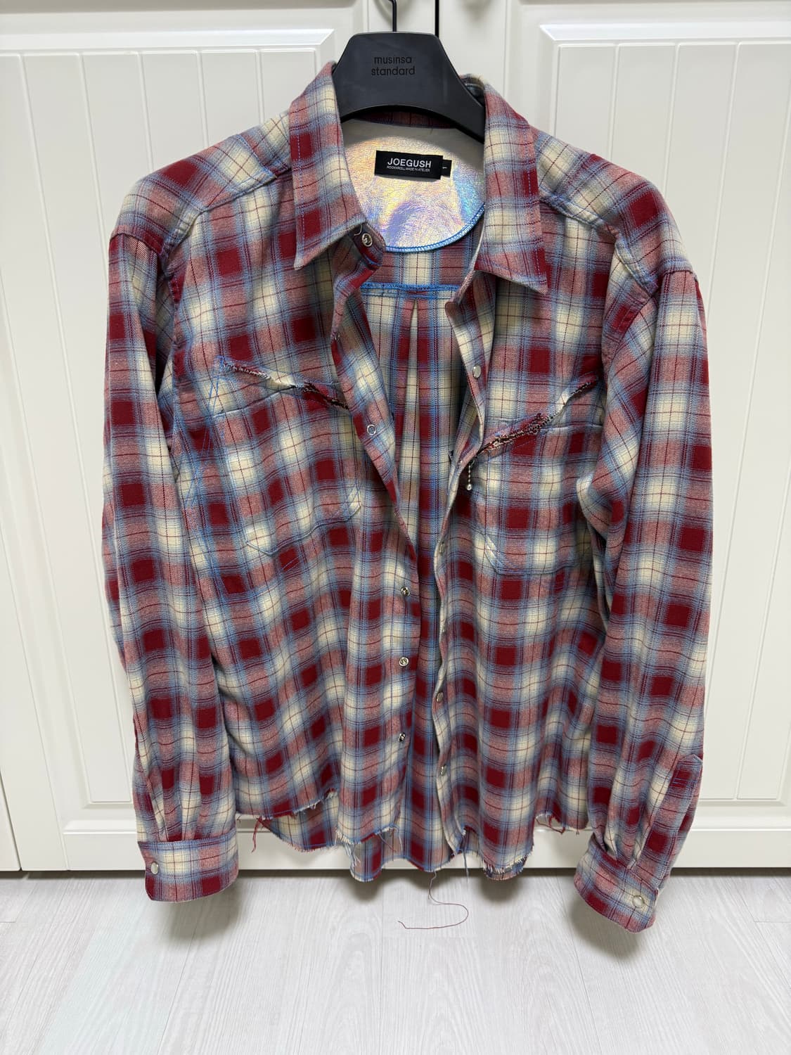 Cut&Zip Flannel Shirts (Red/Sky blue) 상품이미지1