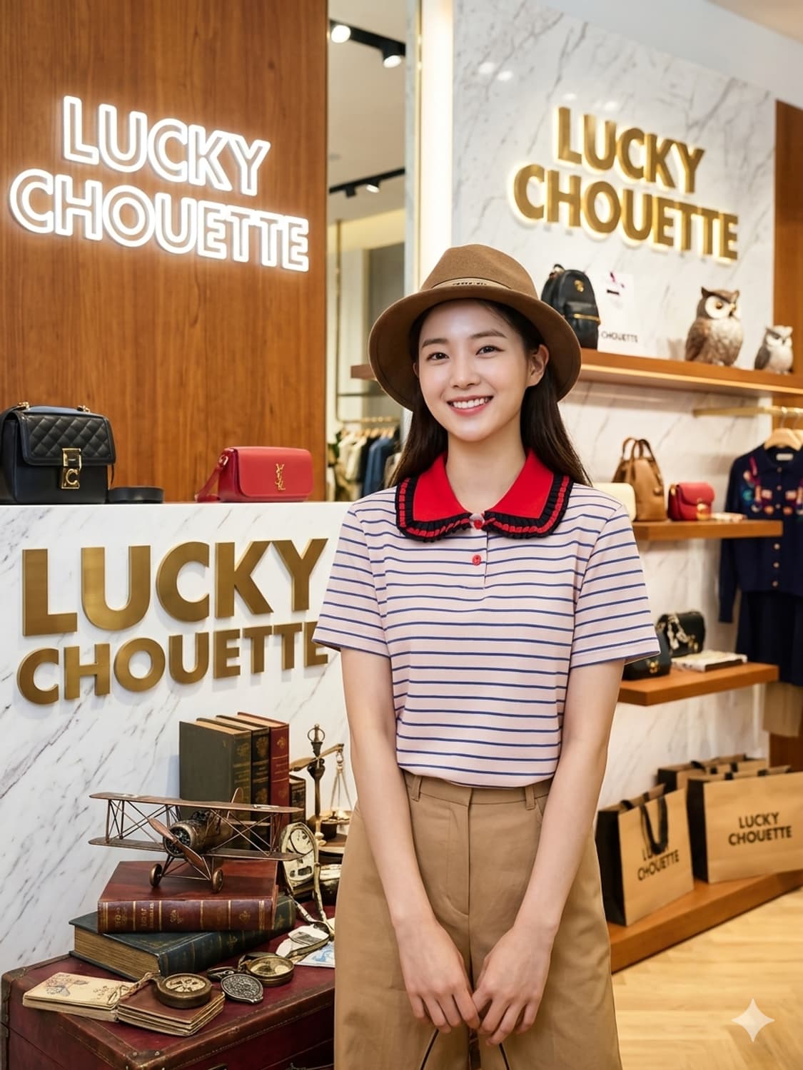 럭키슈에뜨 레드카라 스트라이프티. 10month와이드팬츠 상품이미지1