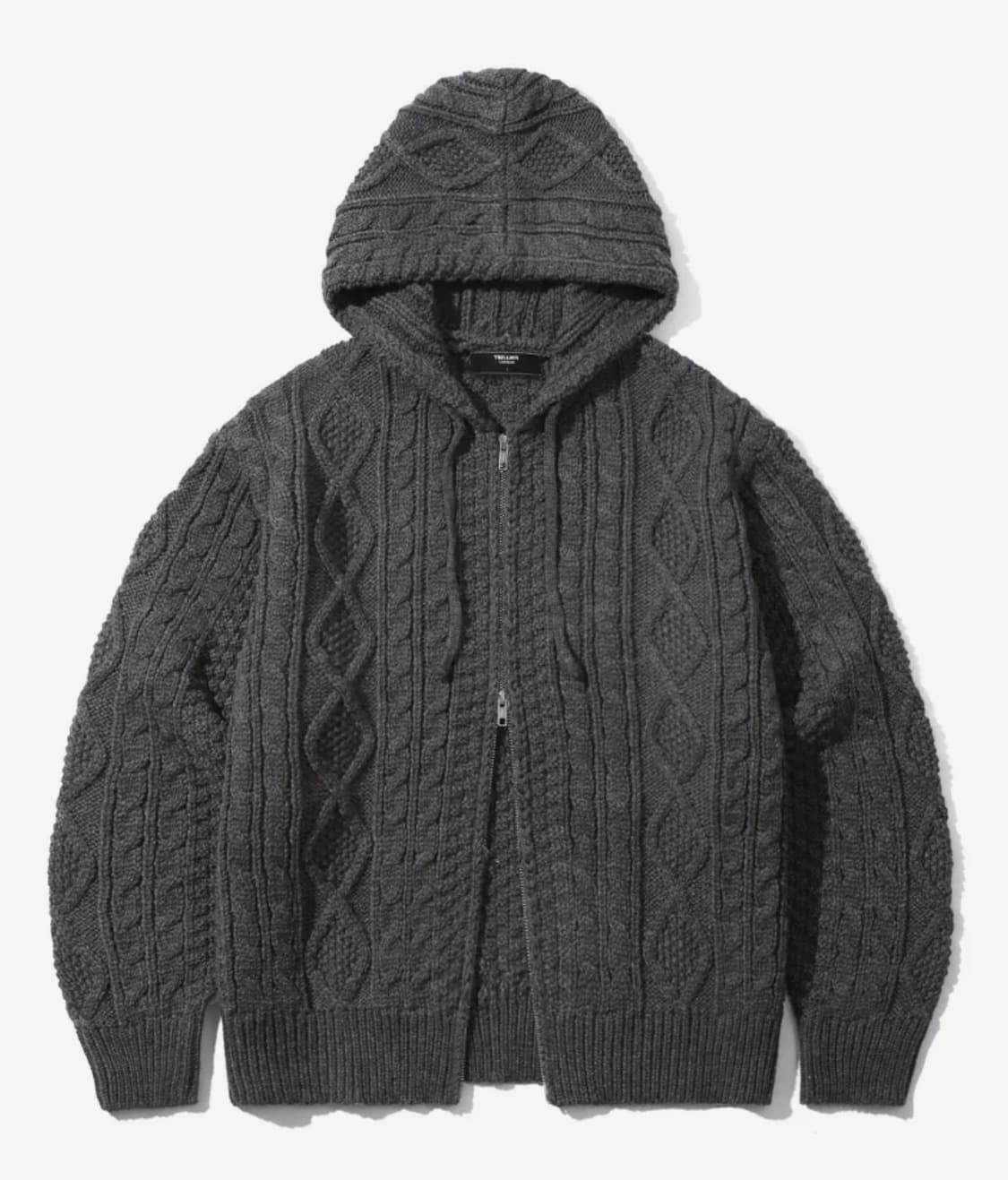 트릴리온 워셔블 아란 케이블 후드 집업 니트 (CHARCOAL)  상품이미지1