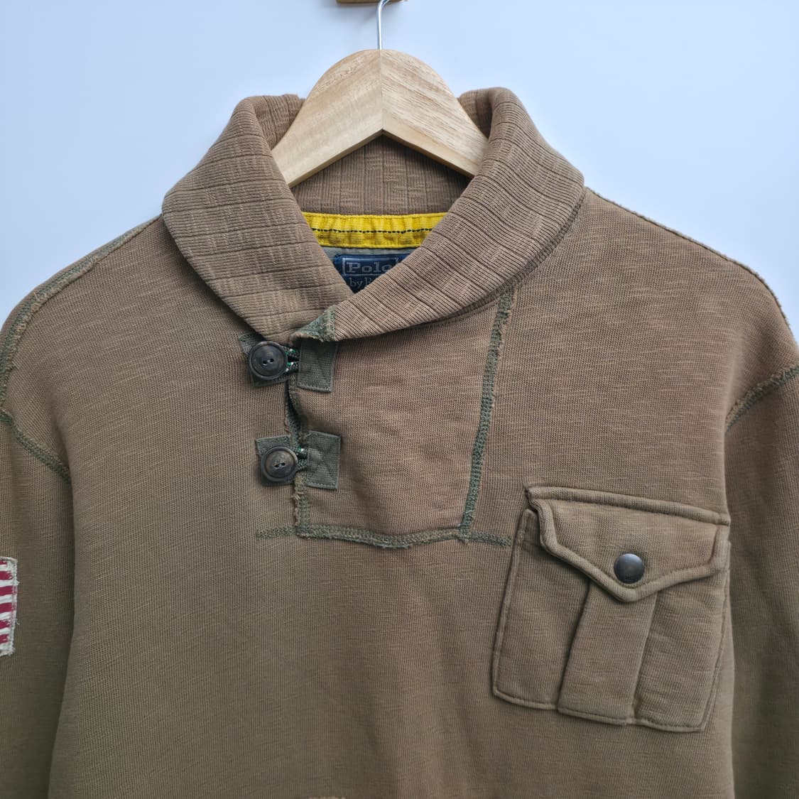 [M] 폴로 랄프로렌 성조기 숄카라 스웻셔츠 카키 상품이미지2