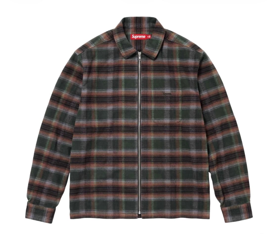 [M] 슈프림 쉐도우 플레이드 플란넬 집업 셔츠 그린 - 24SS 상품이미지9