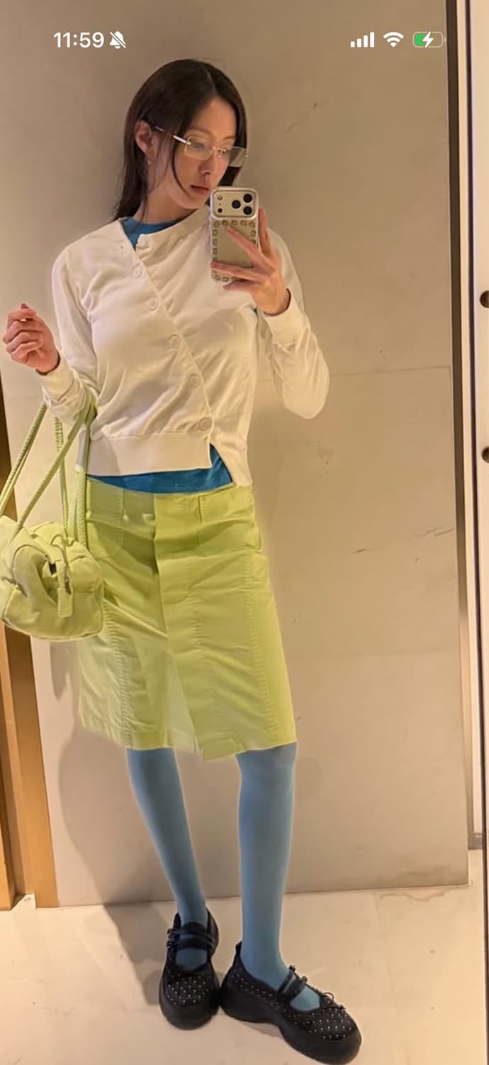 PICK STITCH SKIRT PALE LIM 라임 미디 스커트 상품이미지2