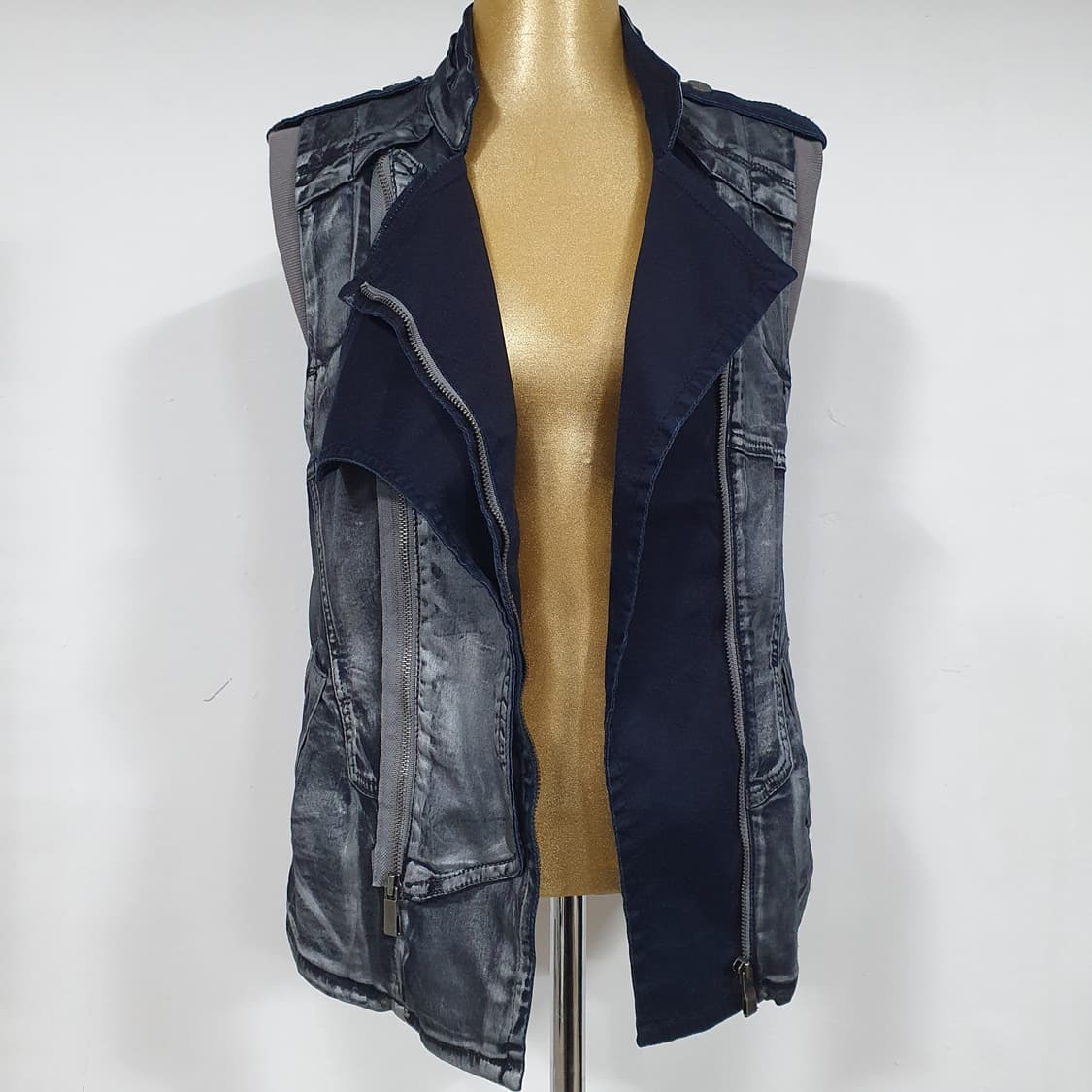 빈티지 y2k 비갸루  테크노 에스테틱 데님 텍스쳐 조끼 상품이미지1