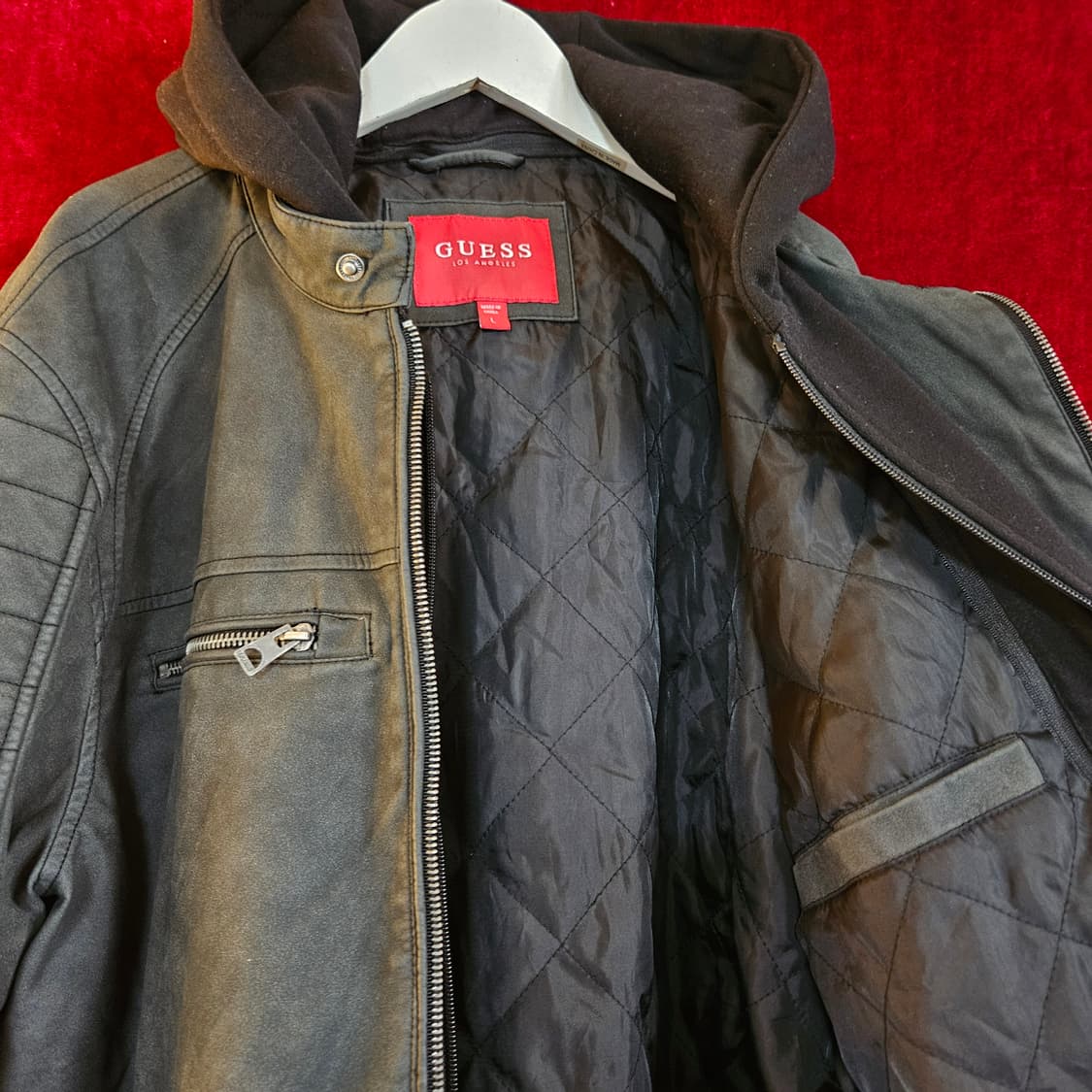 게스(GUESS) 다니엘블랙 PU 후디 차콜 바이커 자켓 L size 상품이미지8