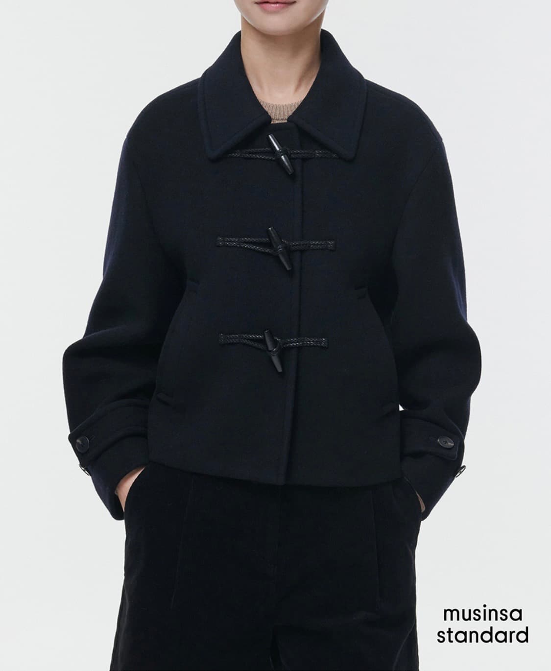 [무탠다드] 우먼즈 울 블렌드 더플 쇼트 코트 네이비 M 상품이미지1