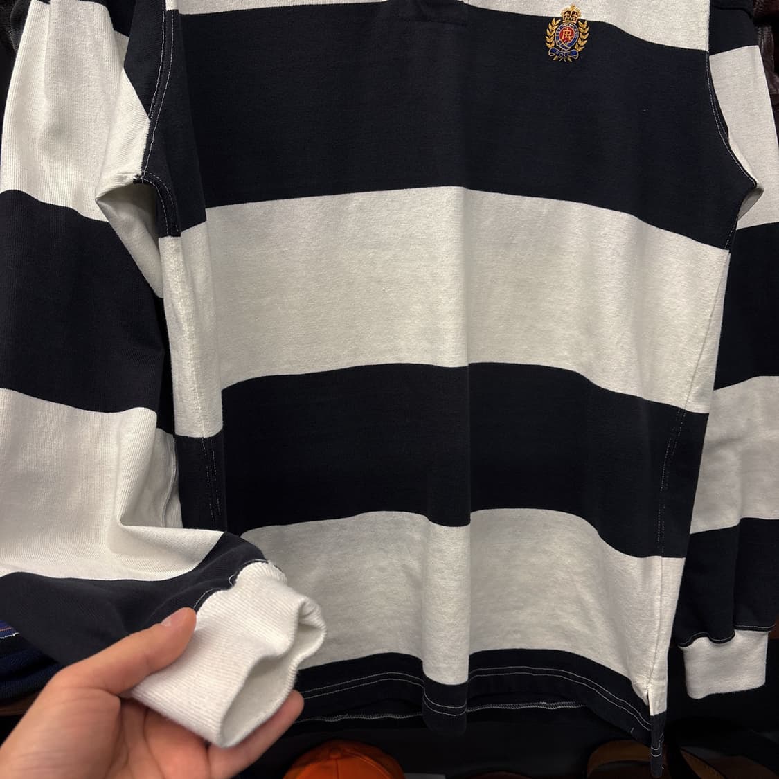 90s 폴로 랄프로렌 스트라이프 럭비티 셔츠 월계수 로고 프레피 N321 상품이미지4