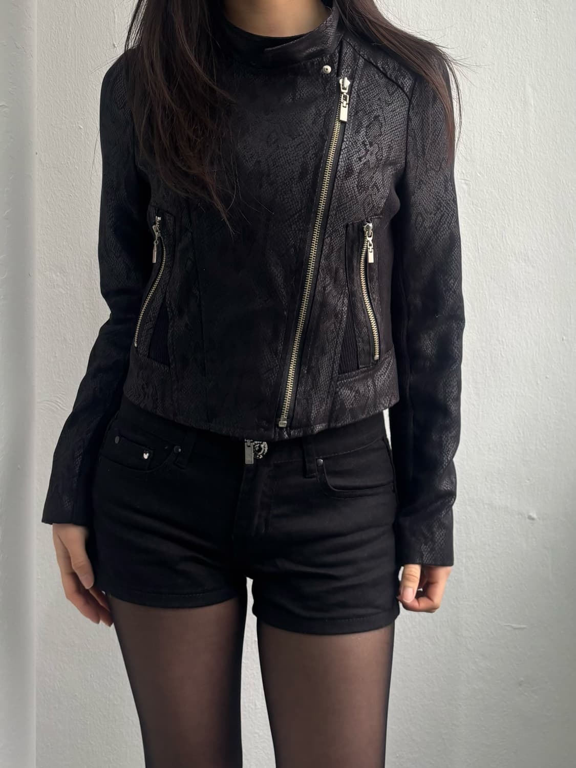 Vintage Black Crop Rider Jacket 상품이미지3