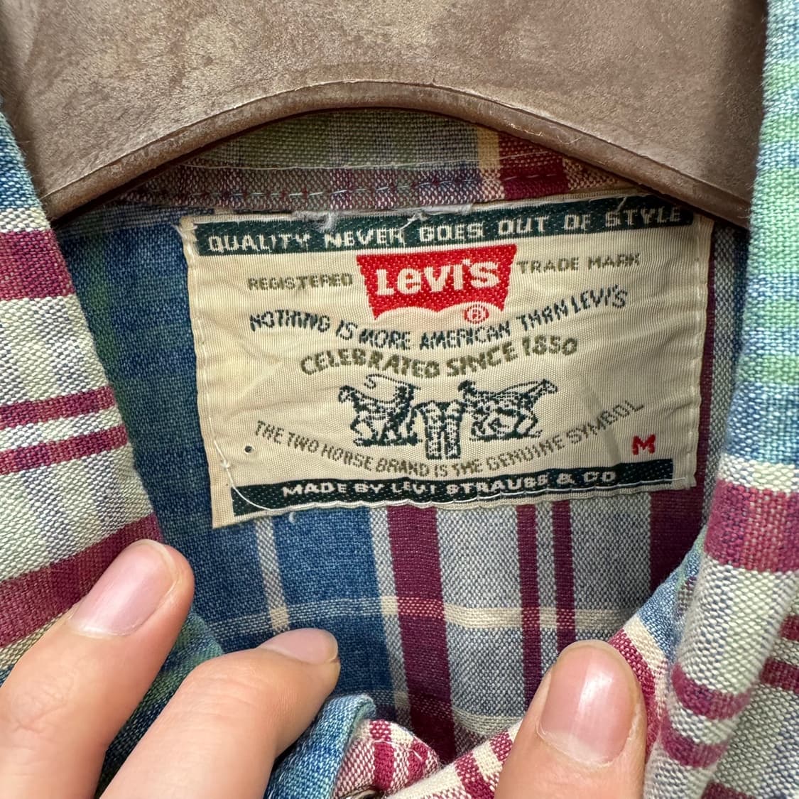 90s 리바이스 헤리티지 웨스턴셔츠 체크 패턴 디테일 레드 그린 상품이미지5