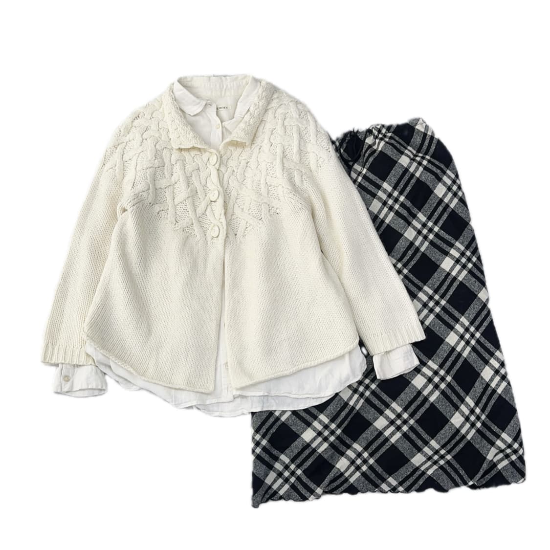 ☕️사와코의 겨울 옷장 코디세트☕️ 체크 롱 스커트 니트 가디건 모리걸 상품이미지2