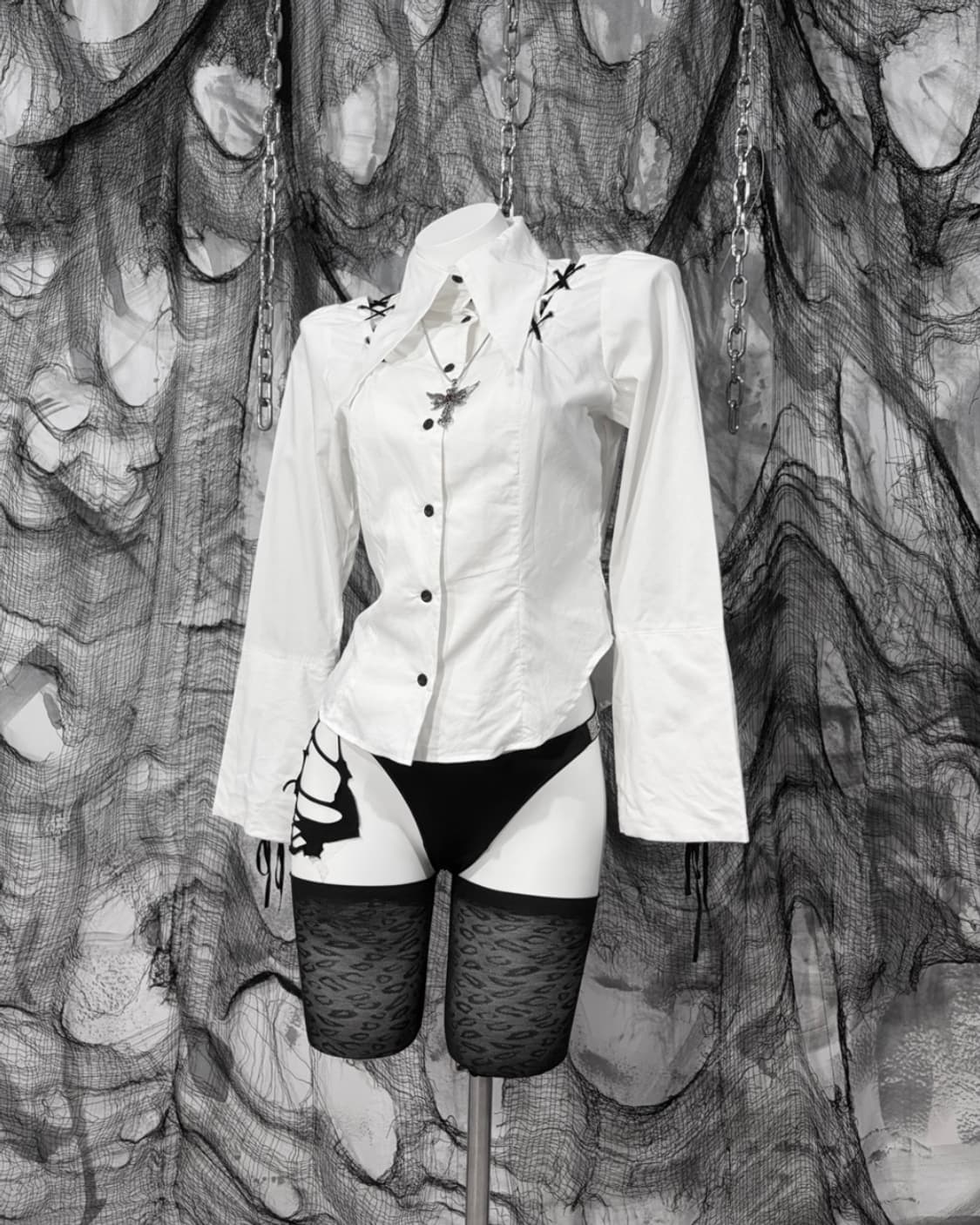 Gothic goth eyelet corset Detail shirt 상품이미지4