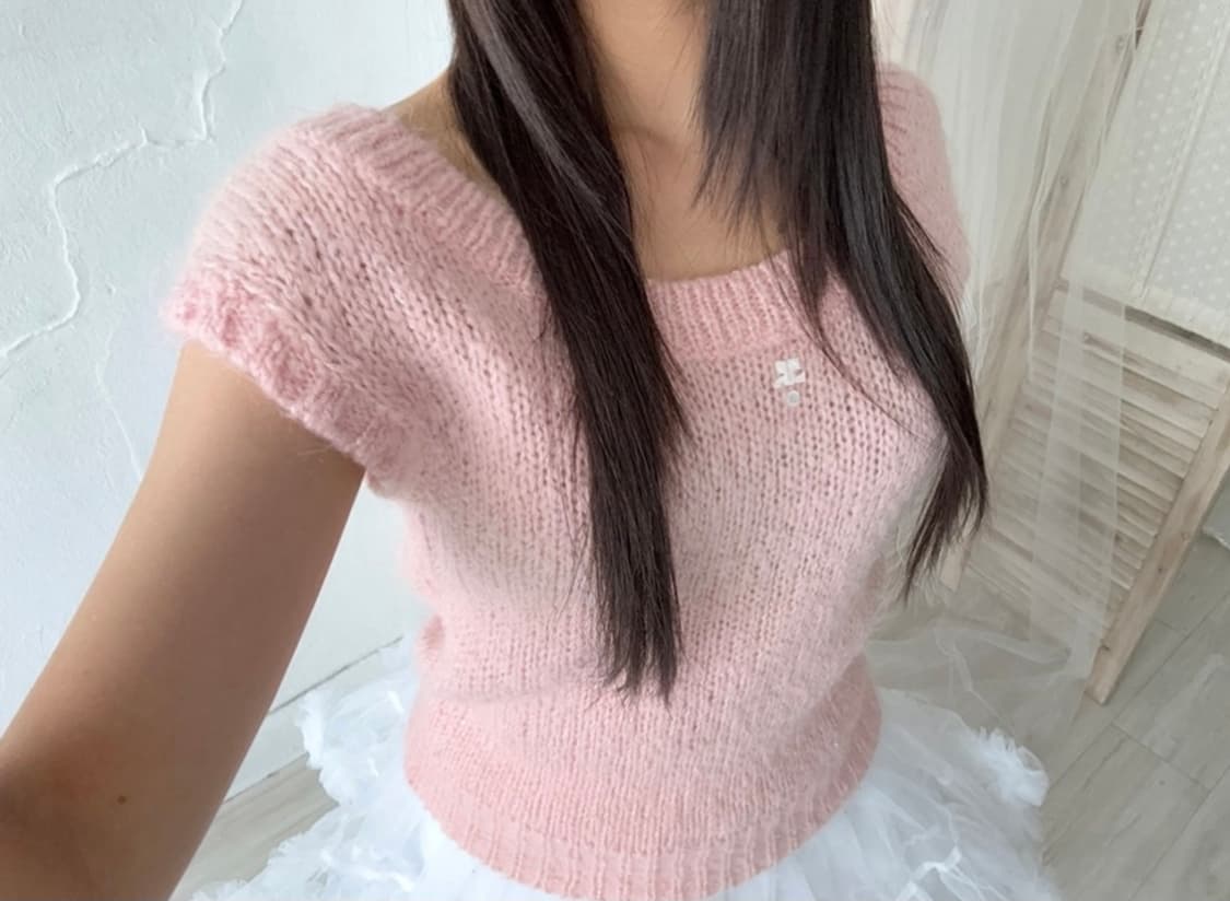 riipi 빈티지 꾸레쥬 couregges 핑크 반팔 니트 발레코어 상품이미지3