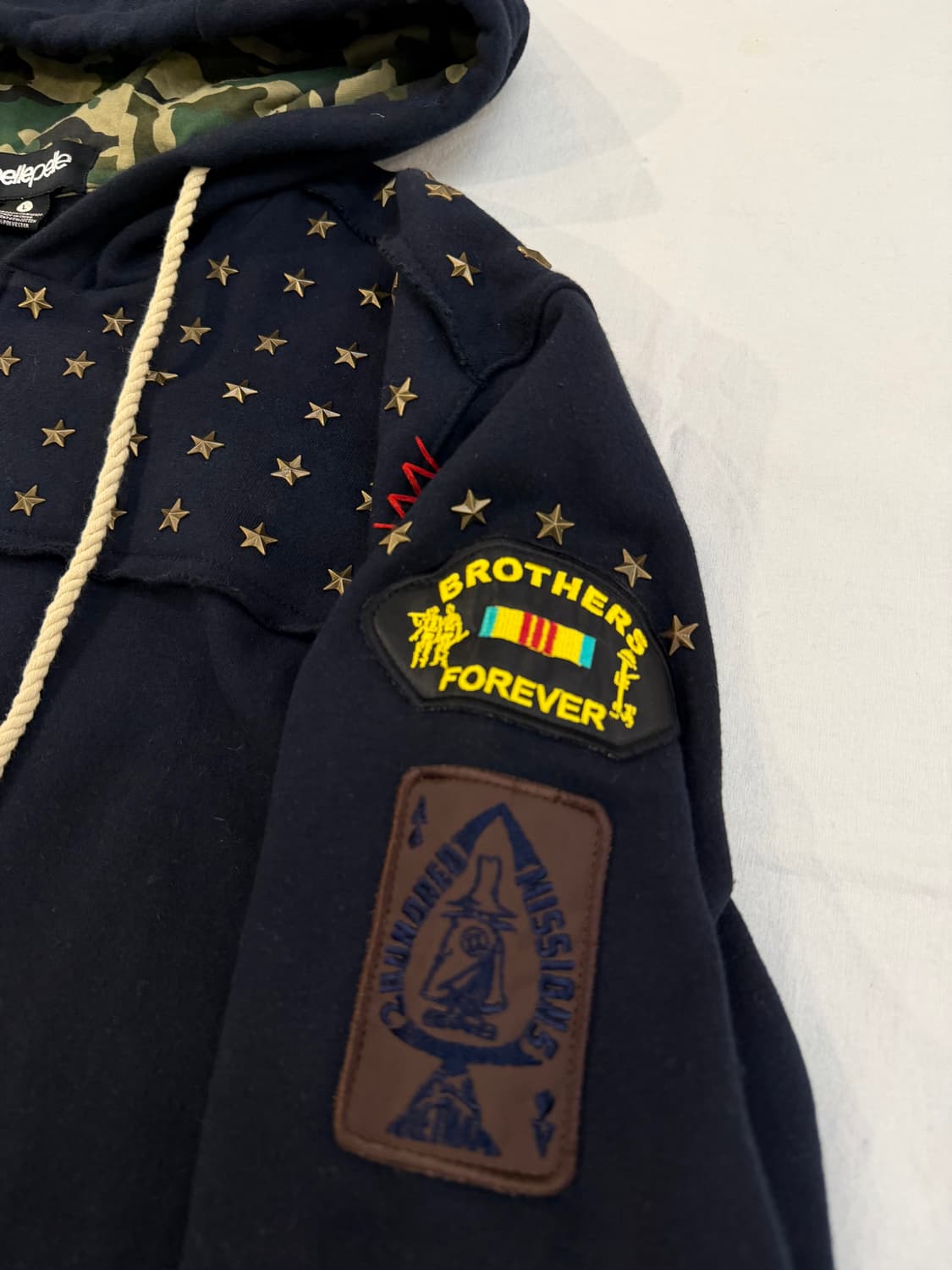 00s 펠레펠레 성조기 스터드 카모 힙합 후드집업 네이비 상품이미지2