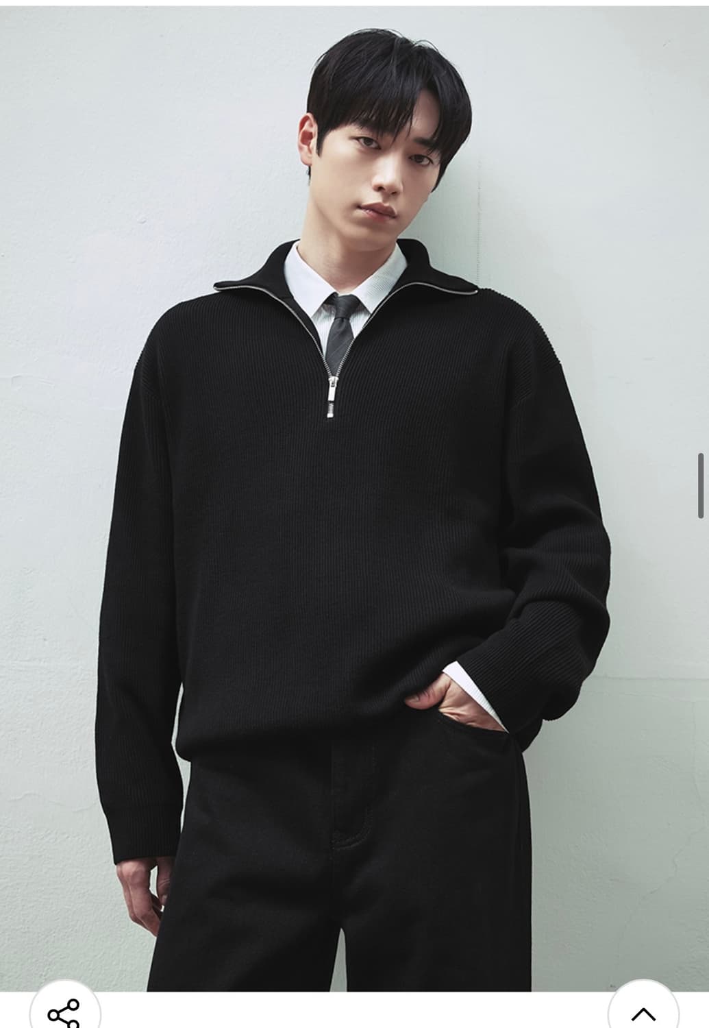 (XL) 드로우핏 오버사이즈 하프 집업 카라 울 니트 NAVY 판매 상품이미지5