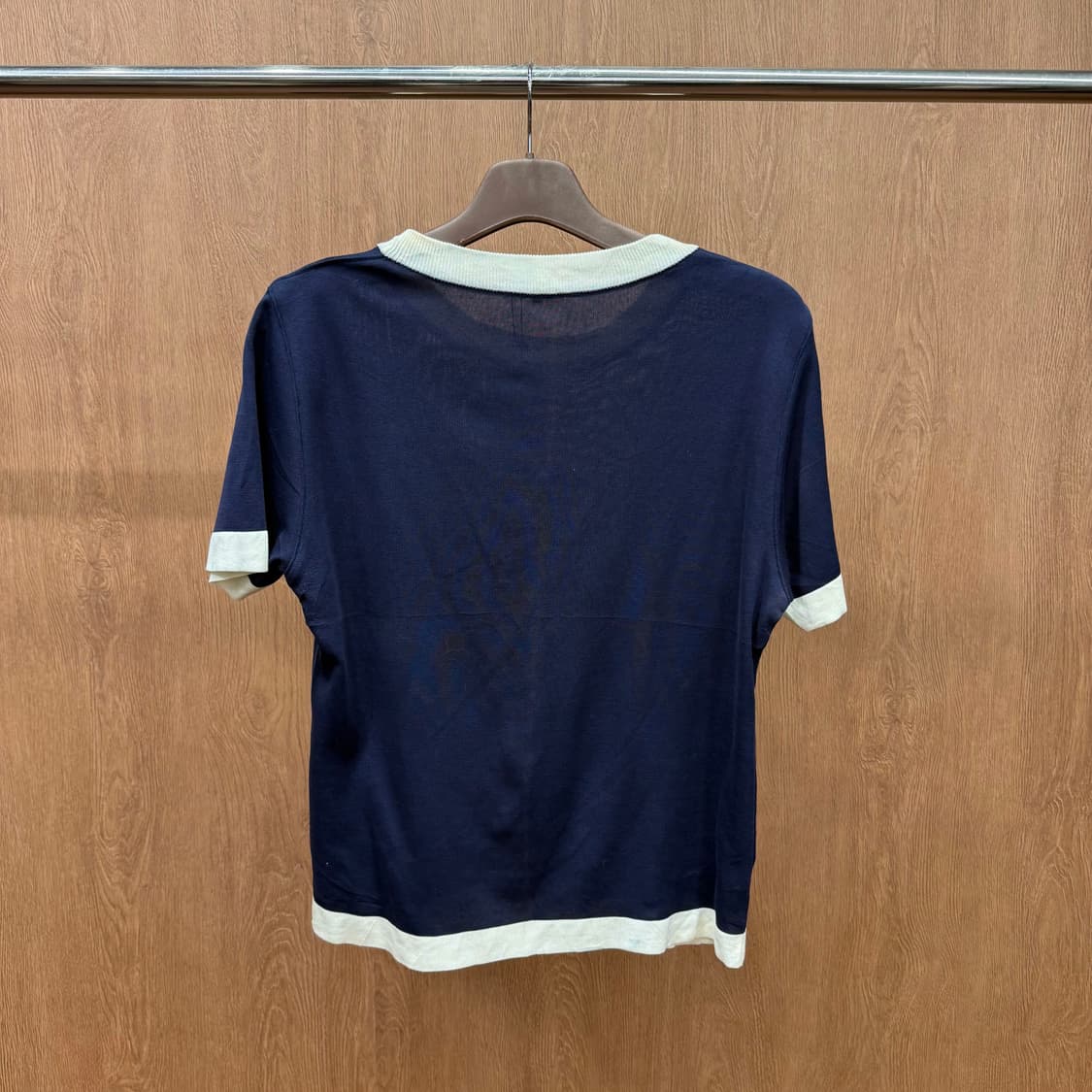 크리스찬 디올 배색 립 반팔 티셔츠 라운드넥 썸머 니트 네이비 상품이미지3