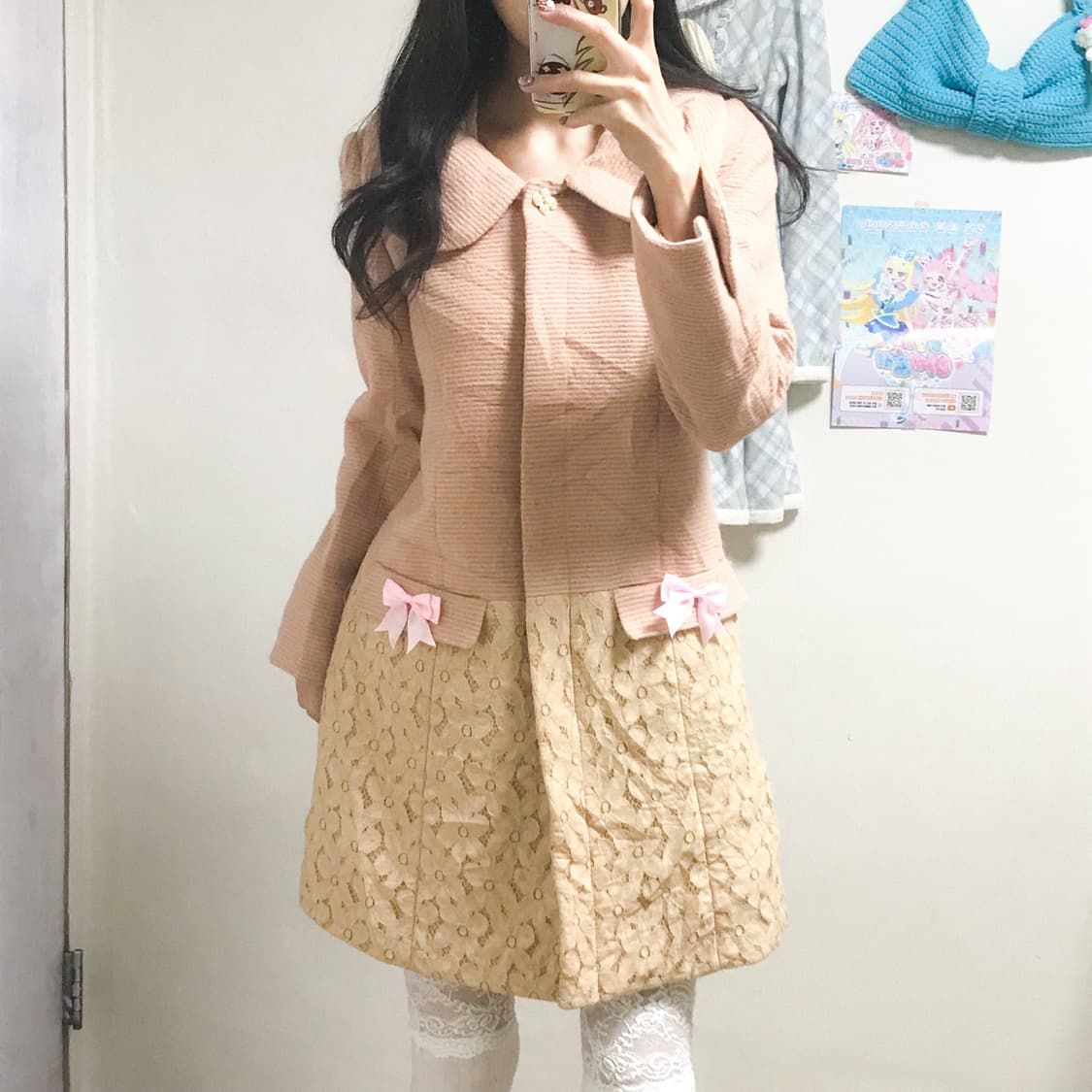 빈티지 핑크 레이스 리본 코트 히메갸루 로걀 라떼 페어리 모리걸 발레코어 상품이미지1