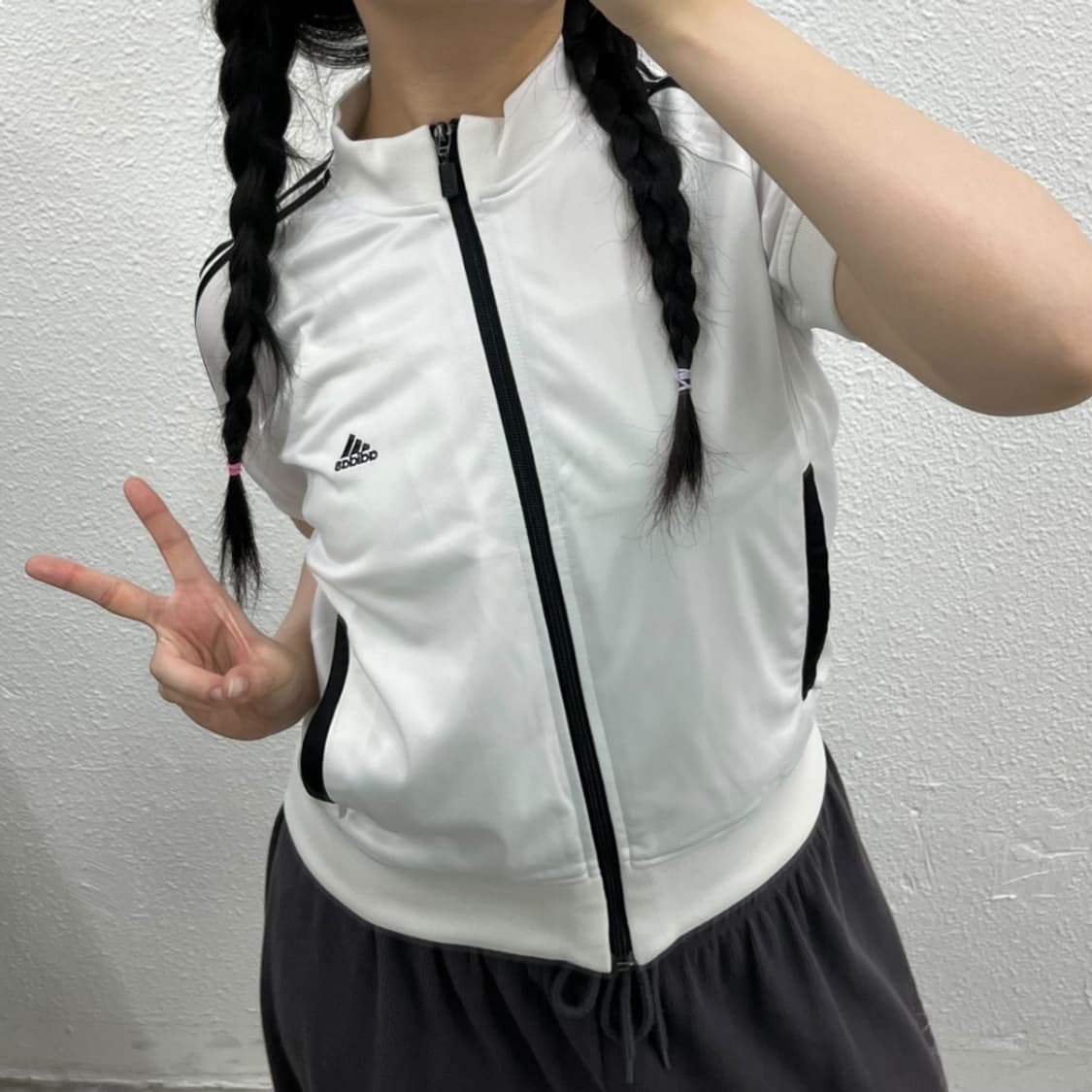 아디다스 00's블랙라인 화이트 반팔 집업 95 상품이미지7