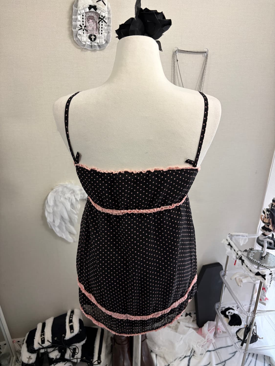 빈티지 도트 핑크 레이스 나시  상품이미지5