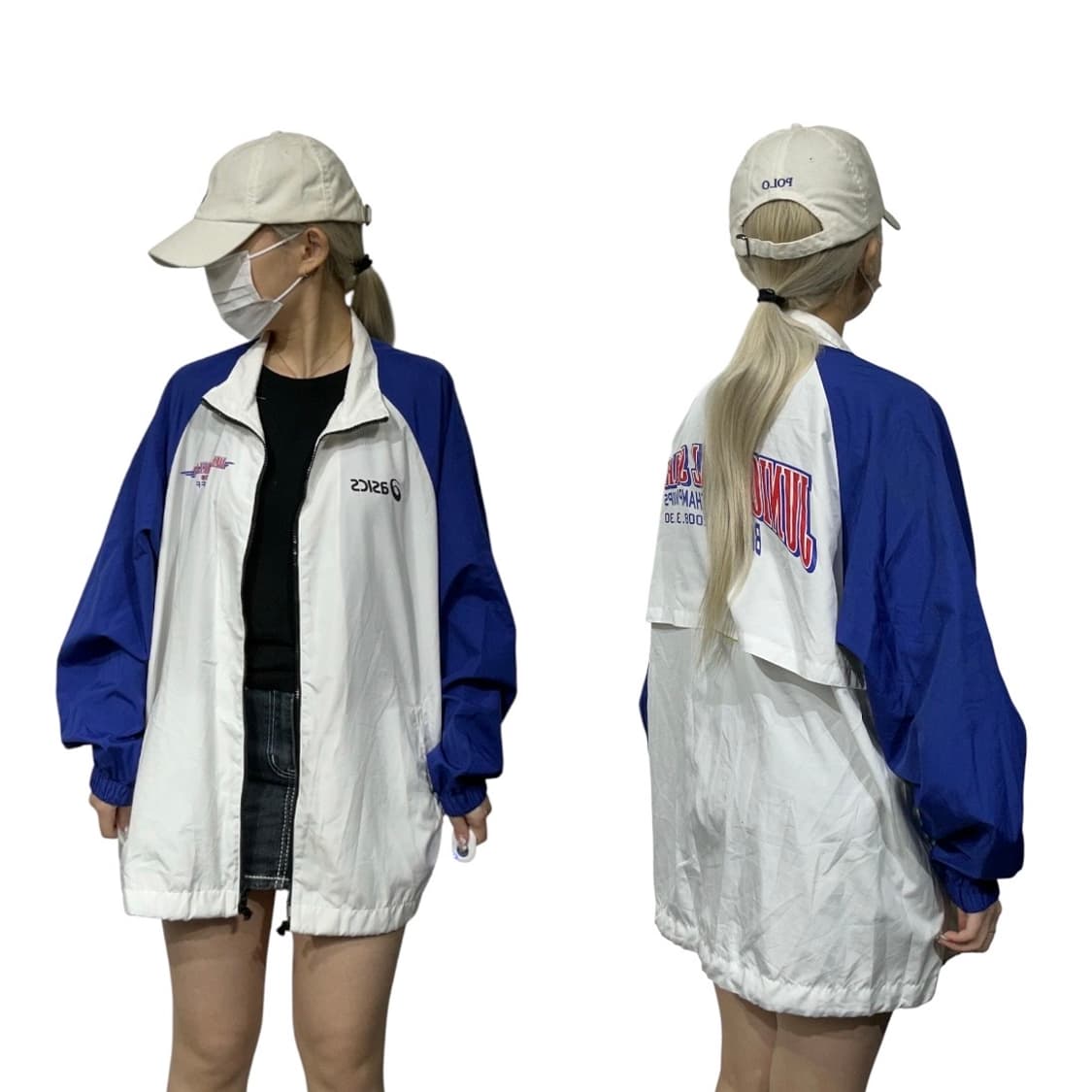 아식스 화이트 블루 오버핏 바람막이 자켓 L 상품이미지1