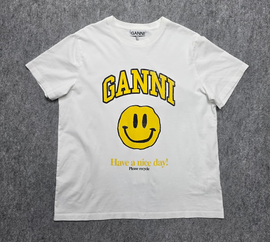 가니 Ganni 스마일 Have A Nice Day 프린트 반팔티 M 상품이미지1