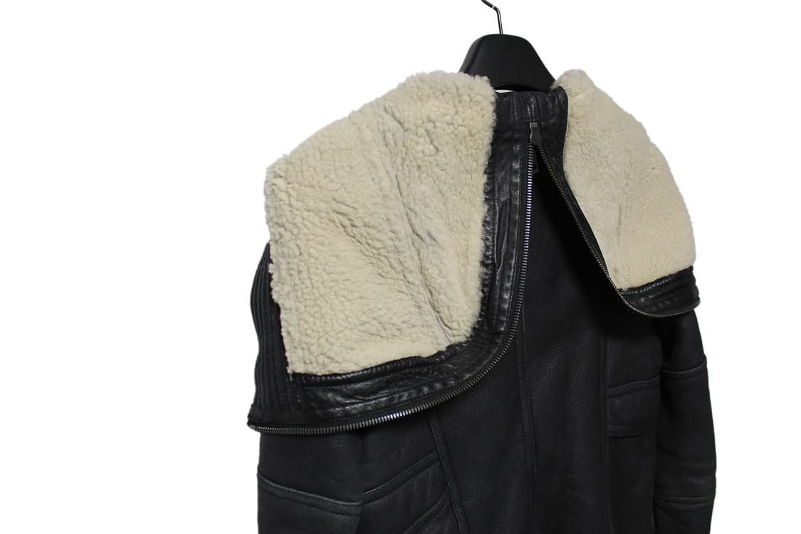 SYSTEM HOMME 하이넥 램스킨 시어링 후드 레더 자켓 상품이미지7