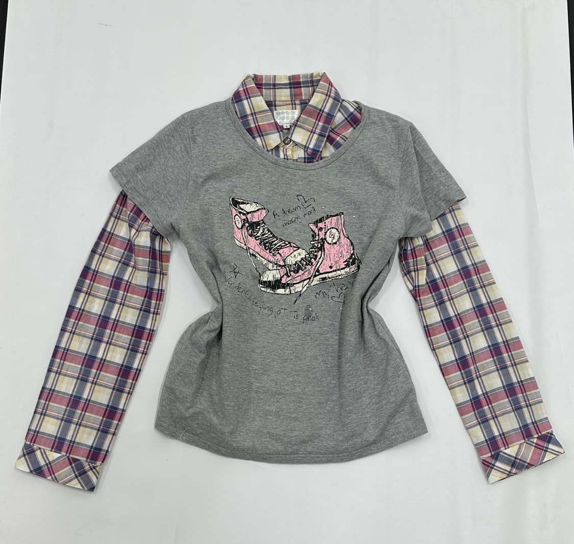 🐾하구미의 러블리 레이어드 상의코디🐾 Y2K 괴짜 빈티지 체크 셔츠  상품이미지2