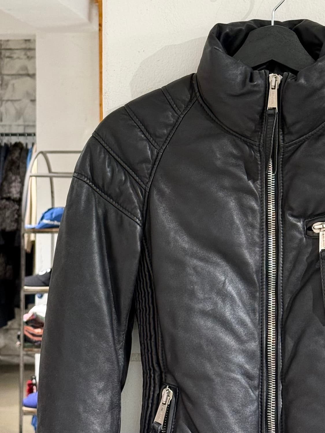 디스퀘어드2 08FW 블랙 레더 다운 바이커 자켓 상품이미지2