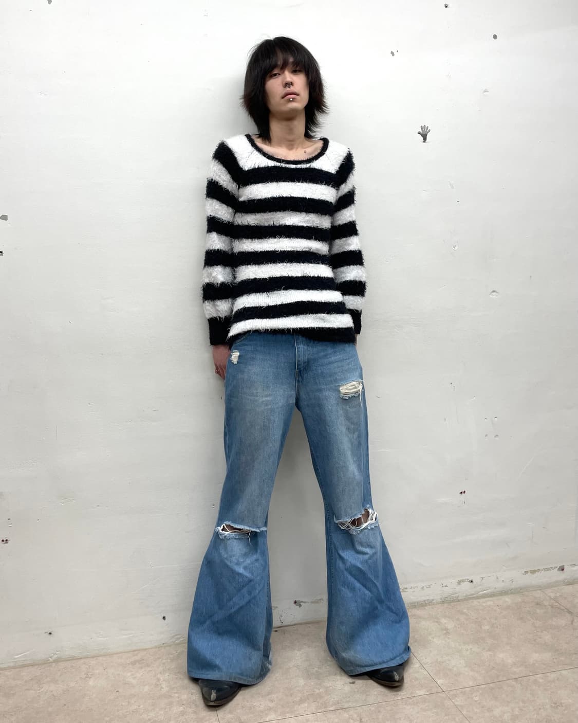 Stripe fur balloon knitwear  상품이미지6