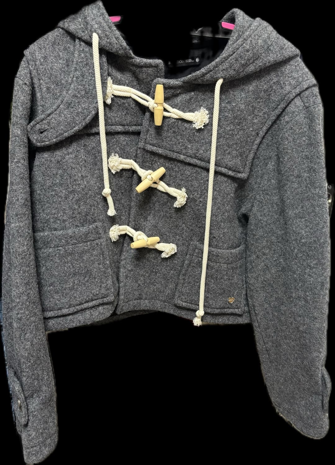 론론 울 후디 숏 더플 코트 차콜 상품이미지7