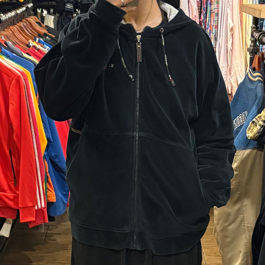 [HI] VTG 후드 벨벳져지 네이비 상품이미지2