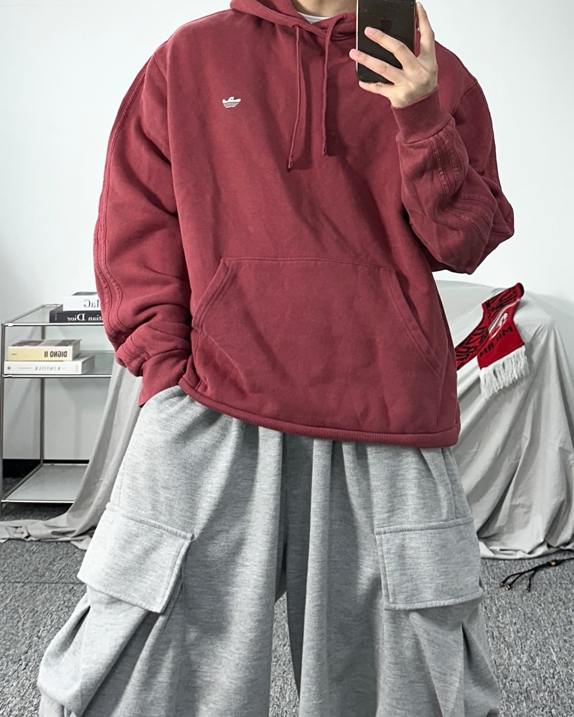 아디다스 슈무 버건디 후드티 L 상품이미지3