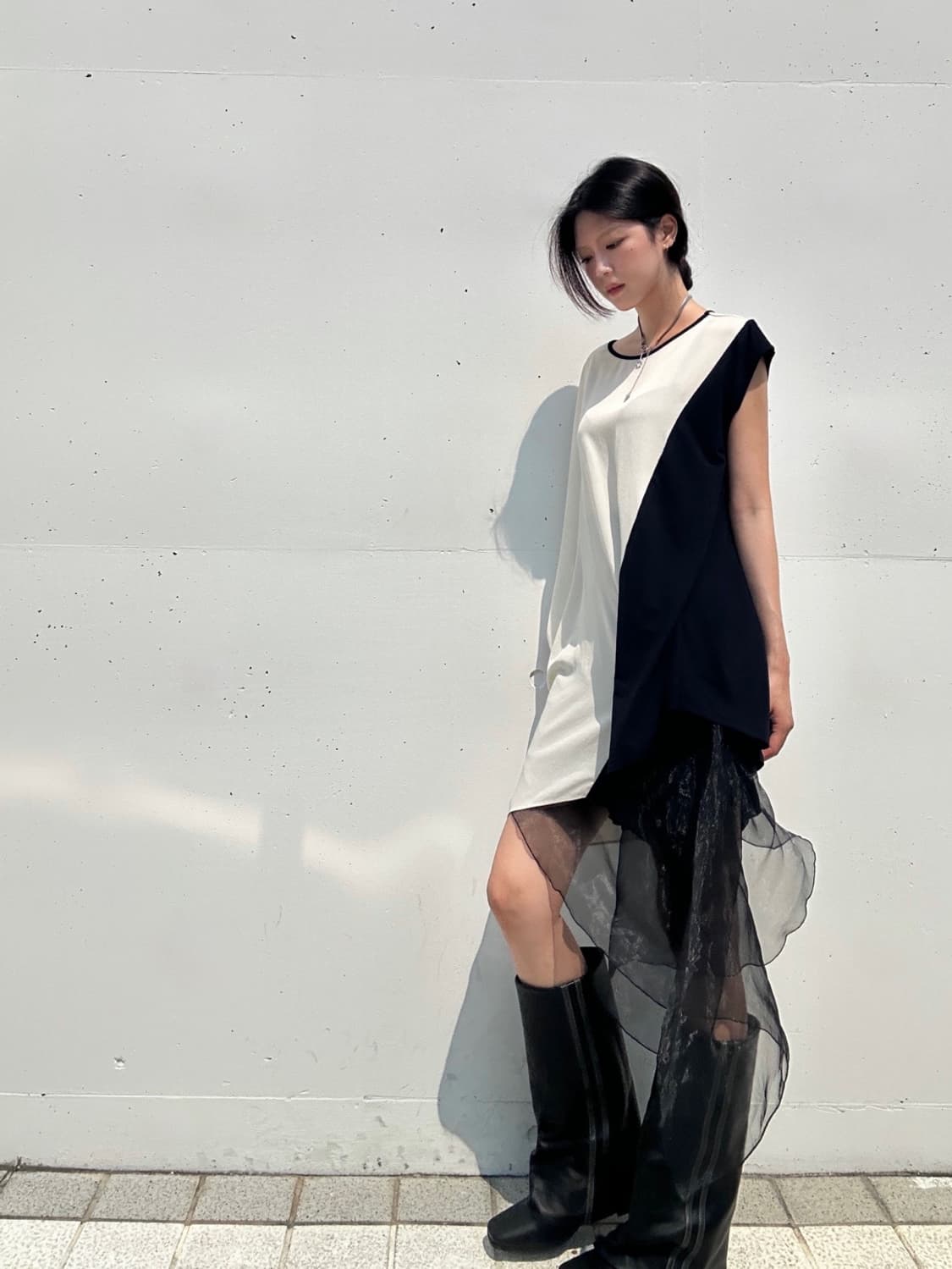 Unbalanced drape top & ops  상품이미지4