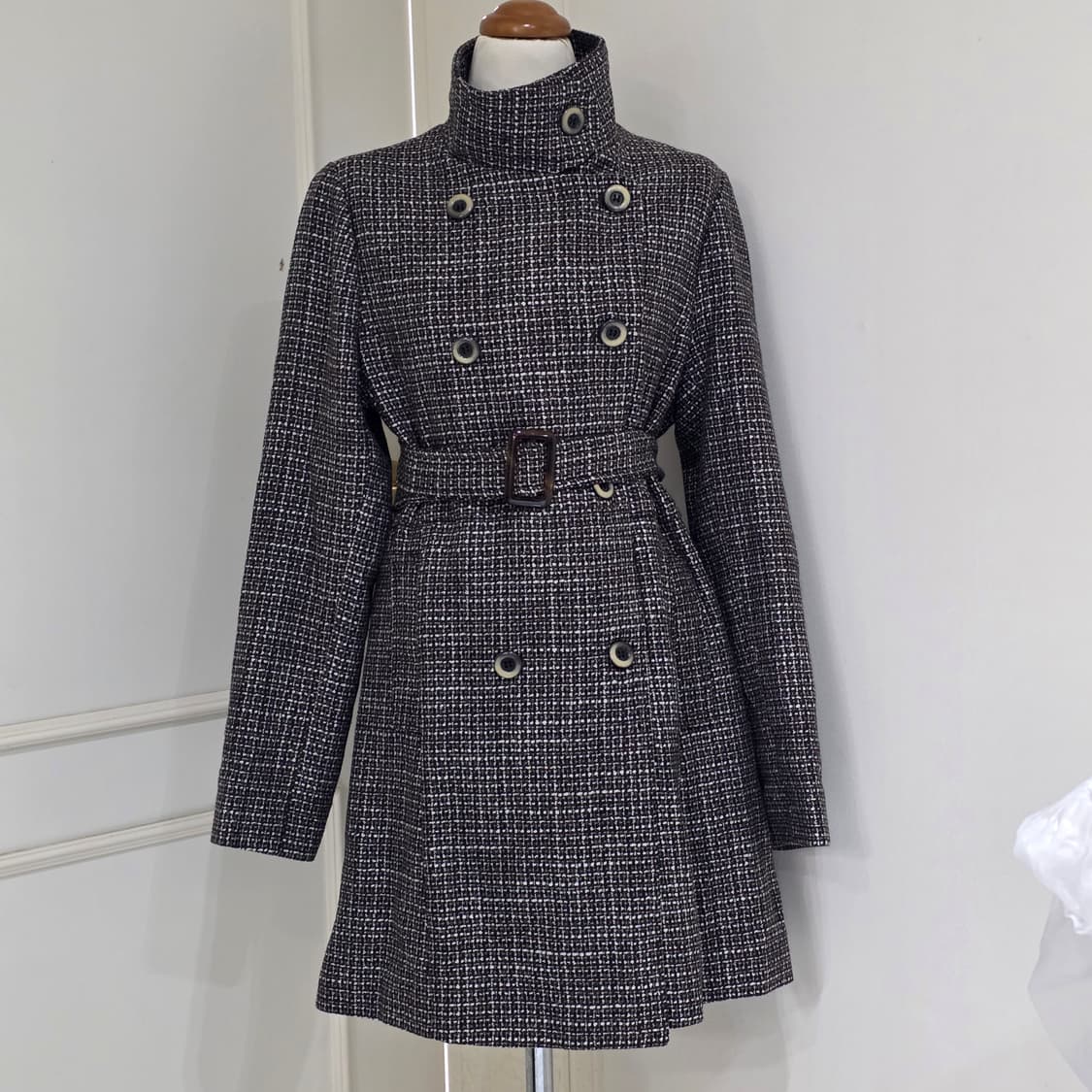 빈티지)모리걸st 라떼오네히메갸루 y2k 트위드 벨트 더블버튼 코트 상품이미지2