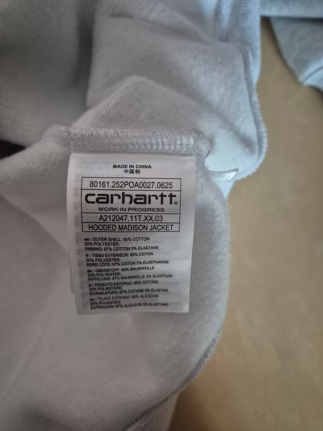 칼하트 WIP 후드집업 회색 M 상품이미지3
