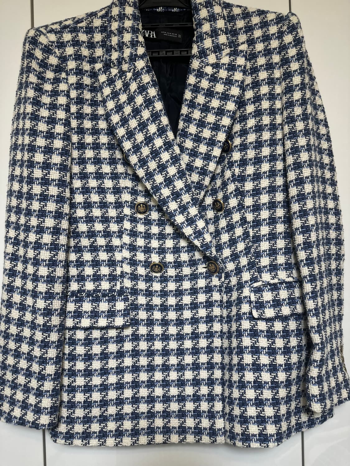 자라 네이비 화이트 체크 트위드 자켓 상품이미지3